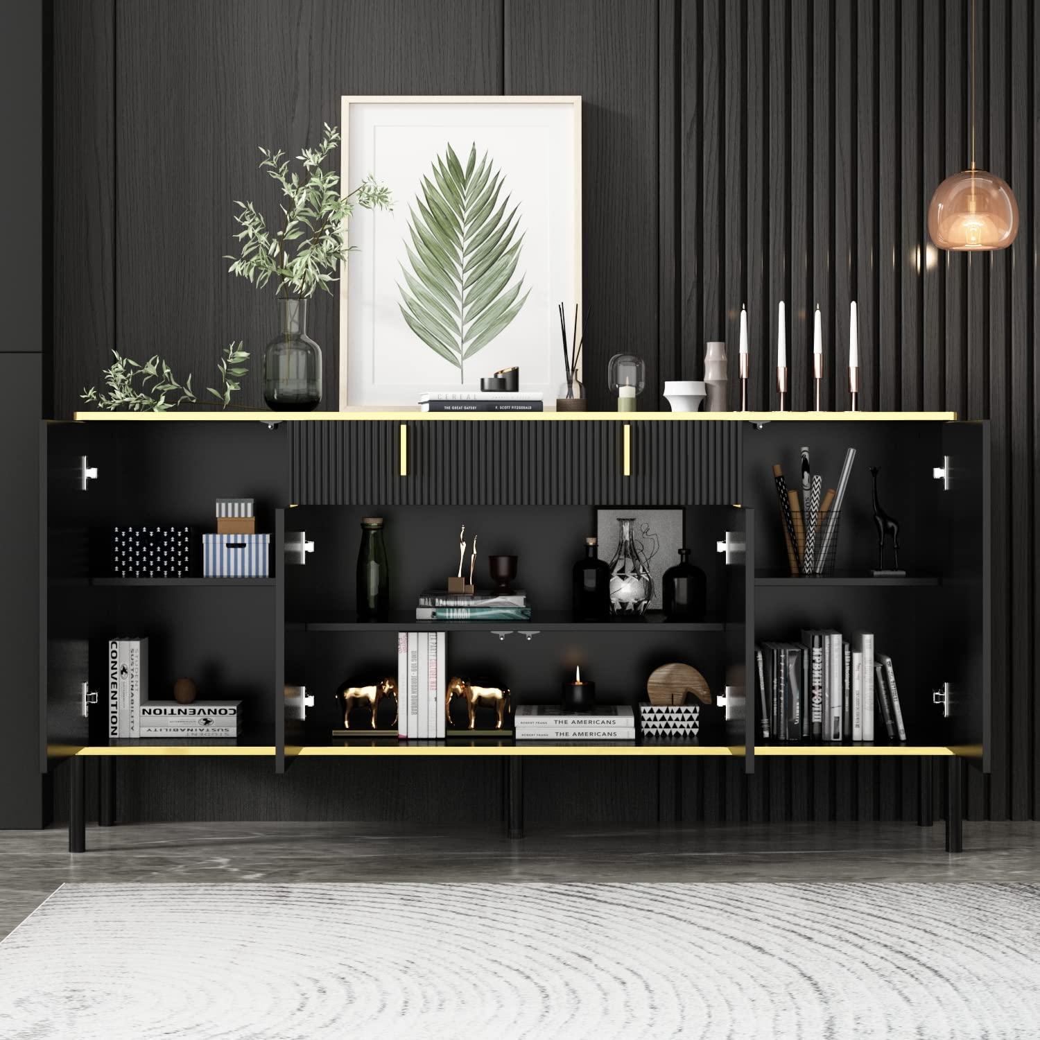 Willa Arlo™ Interiors Wilber 63.4" Sideboard Buffet Cabinet with Fluted Decorative Doors, Modern Console Table