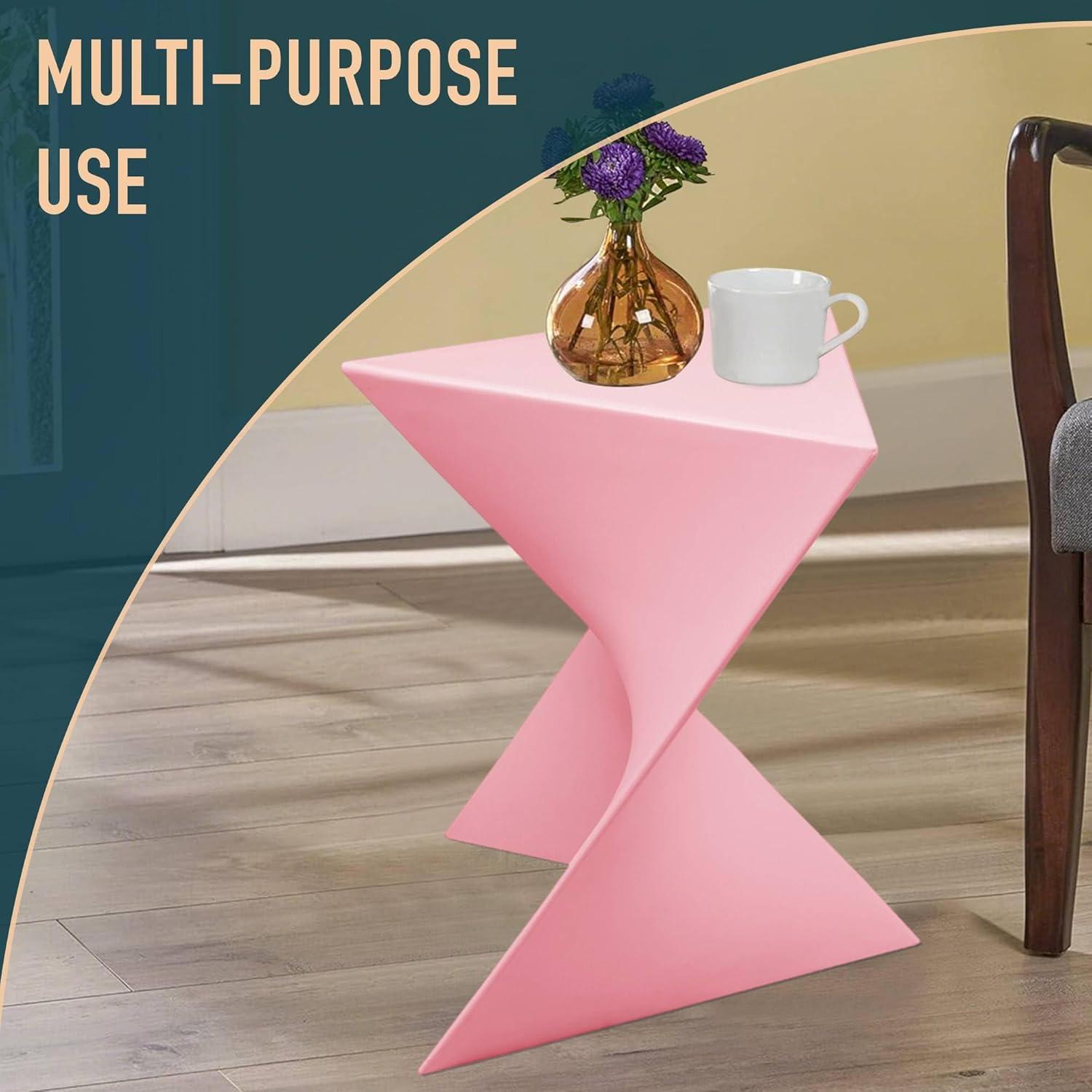 LeisureMod Randolph Modern Plastic Triangle End Table in Pink