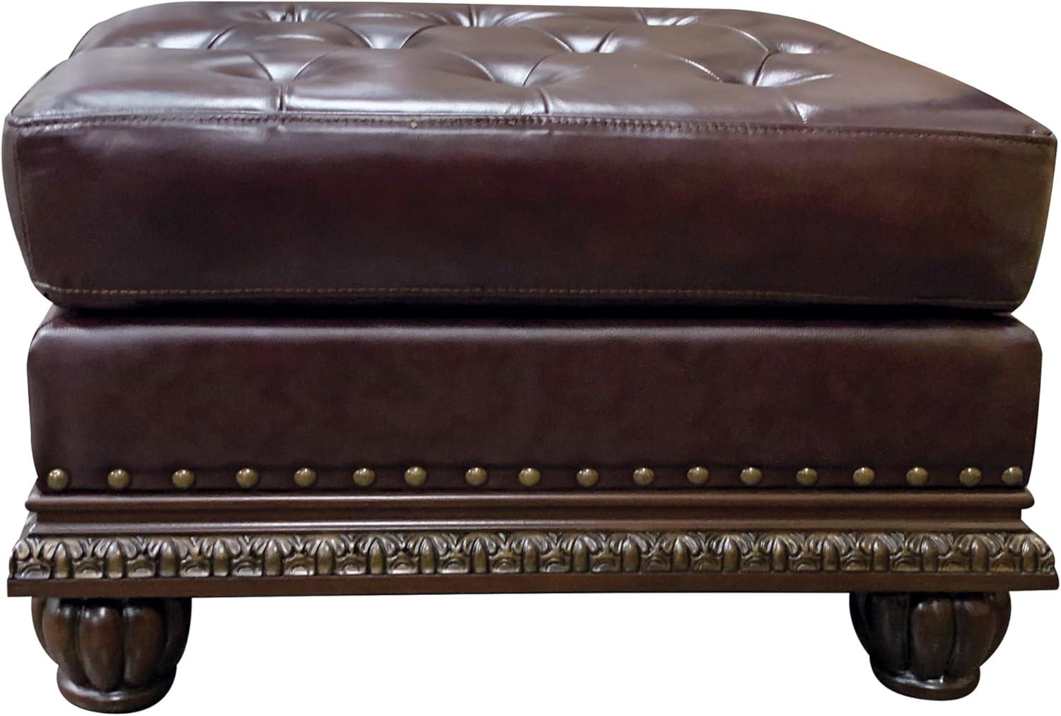 Faux Leather Upholstered Ottoman with Nail head Trim Detail Espresso Brown - Saltoro Sherpi