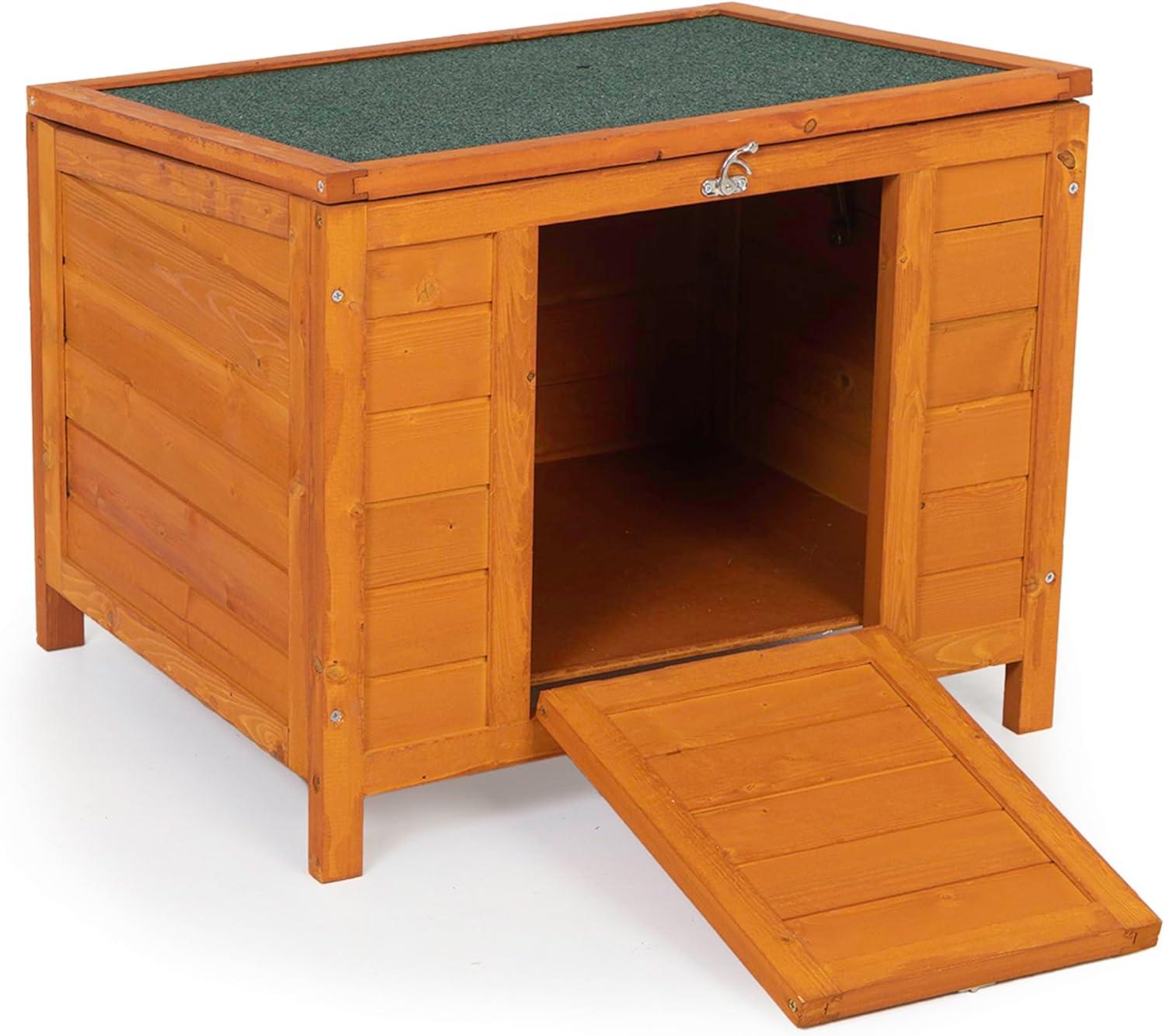 Small Wood Rabbit Hutch Bunny Cage, Raised Cat House with Ladder for Small Animals, Orange