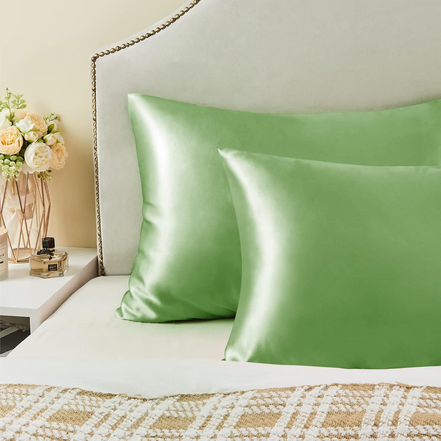 Matoen 2 Pack Satin Standard Pillowcases for Hair and Skin, Luxurious and Silky Pillow Cases with Envelope Closure, 20x30 inches