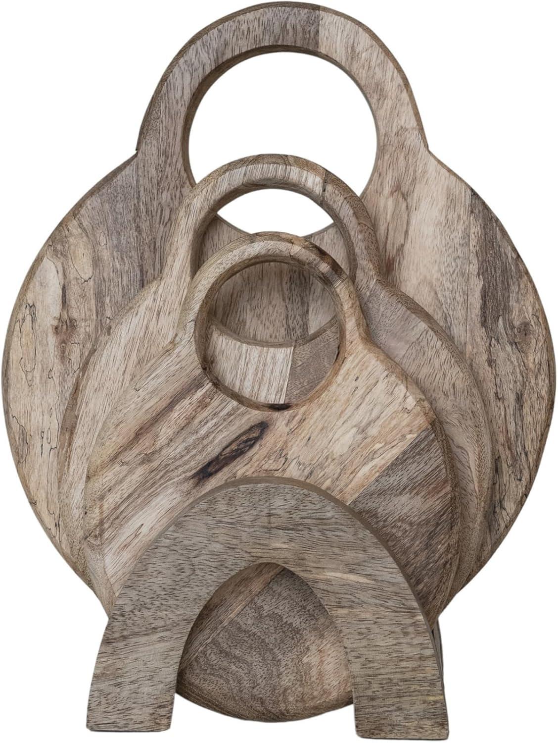 Set of 3 Round Mango Wood Cutting Boards with Stand