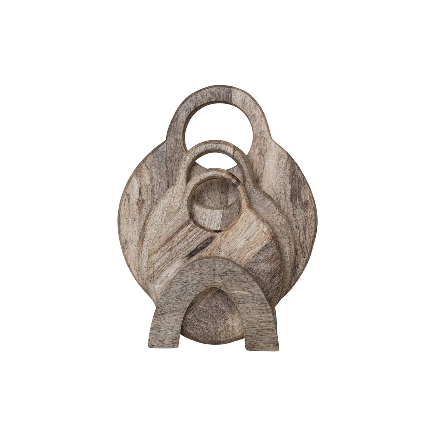 Creative Co-Op 3-Piece Round Mango Wood Cutting Boards In Various Sizes With Stand