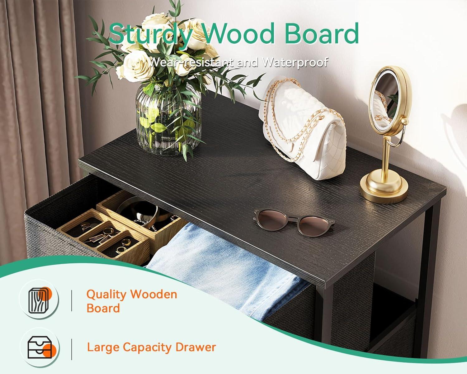 ODK Dresser for Bedroom with 4 Storage Drawers, Small Dresser Chest of Fabric Drawers with Sturdy Steel Frame, Wood Top, Dark Grey