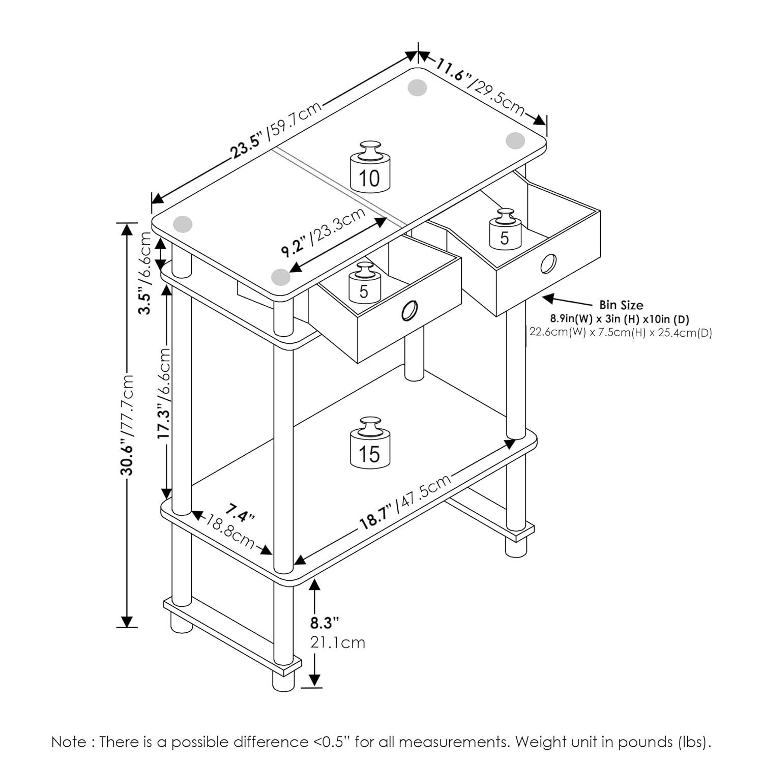 Furinno Turn-N-Tube Tall-Wide Hallway Console Table with Bin, Espresso/Brown