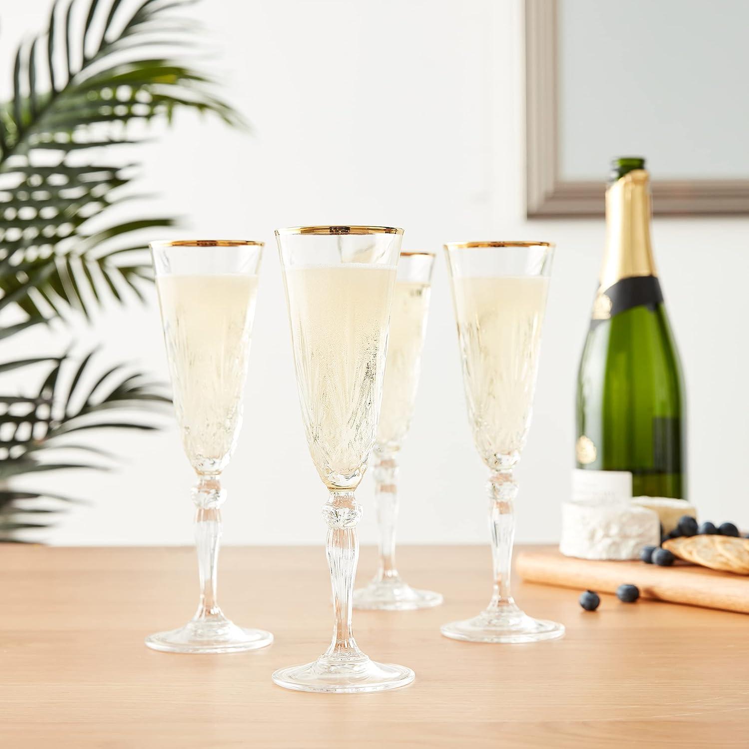 Lorren Home Trends Siena 6oz. Crystal Flute Set (Set of 4)
