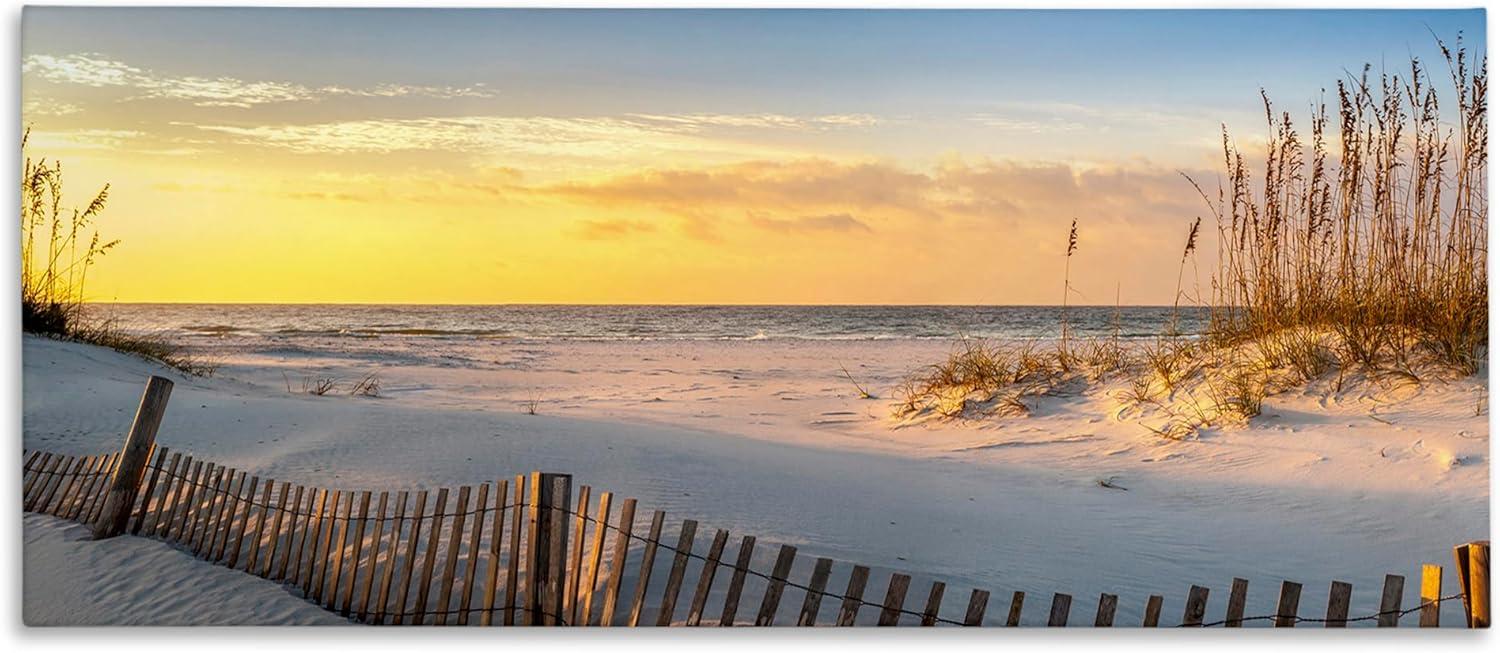 Panoramic Coastal Beach Sunrise Canvas Wall Art, 30 x 13 in