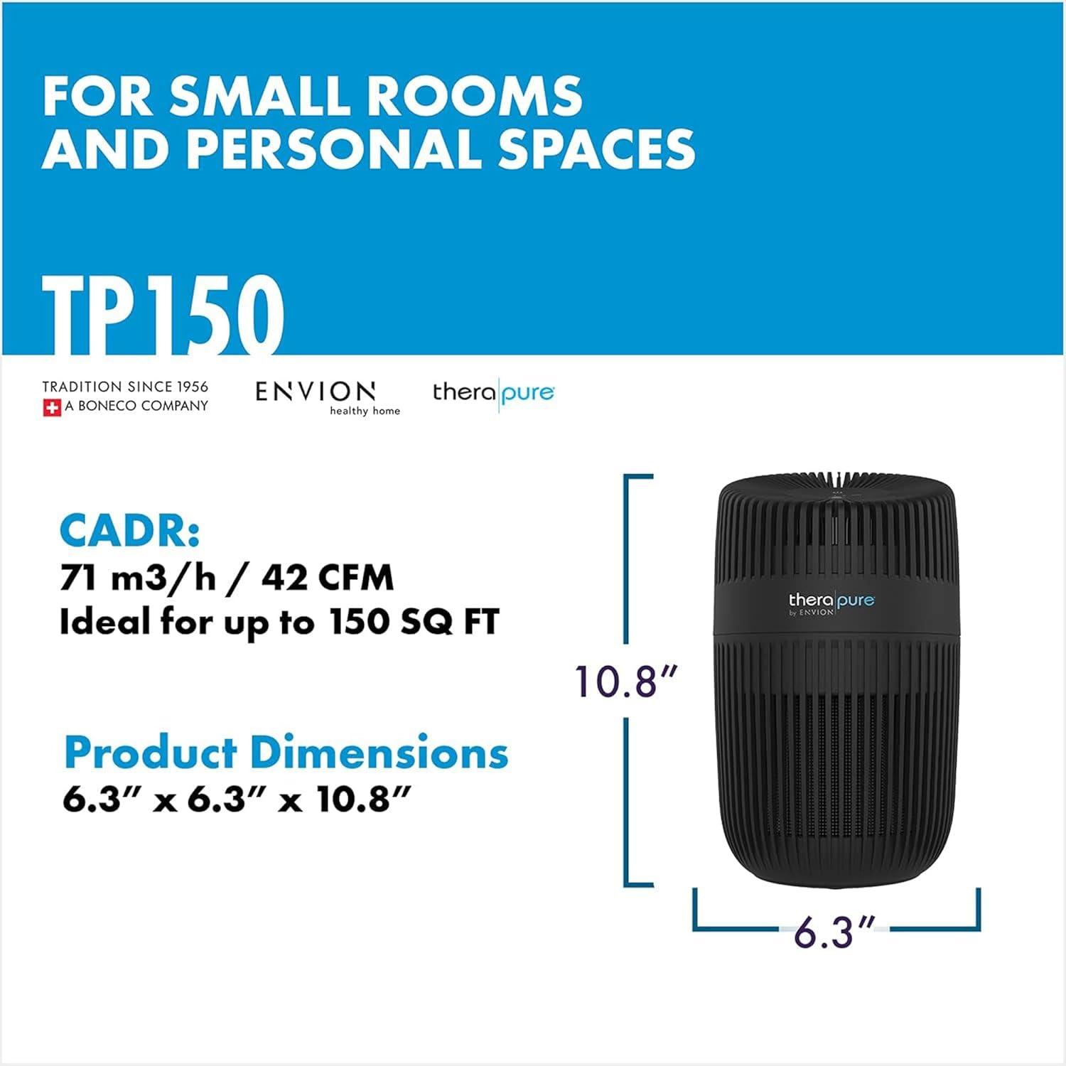 ENVION Therapure Desktop Purifier with UV Light, 2 Fan Speeds, Quiet Operation, Filter Change Indicator, and Cleanable HEPA Type Filter for Home Use