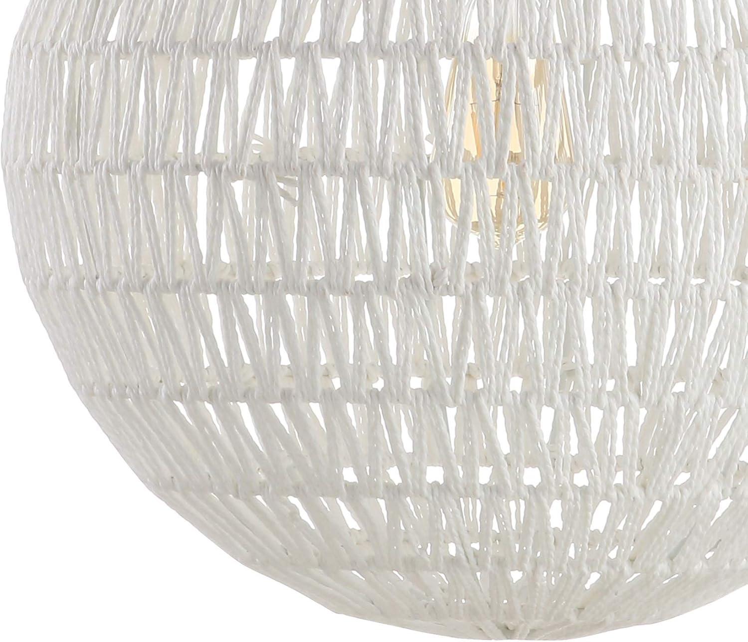 Luna 15.75" 1-Light Bohemian Modern Woven Rattan/Iron LED Pendant, White