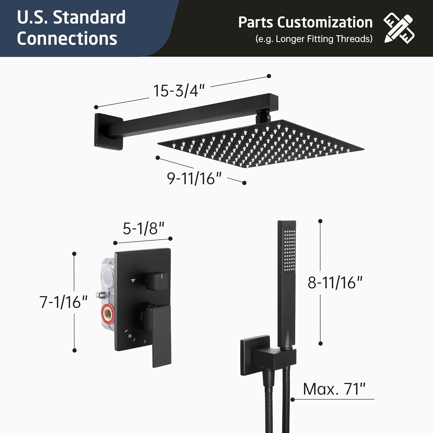 Matte Black Multi-Head Rain Shower System with Handheld