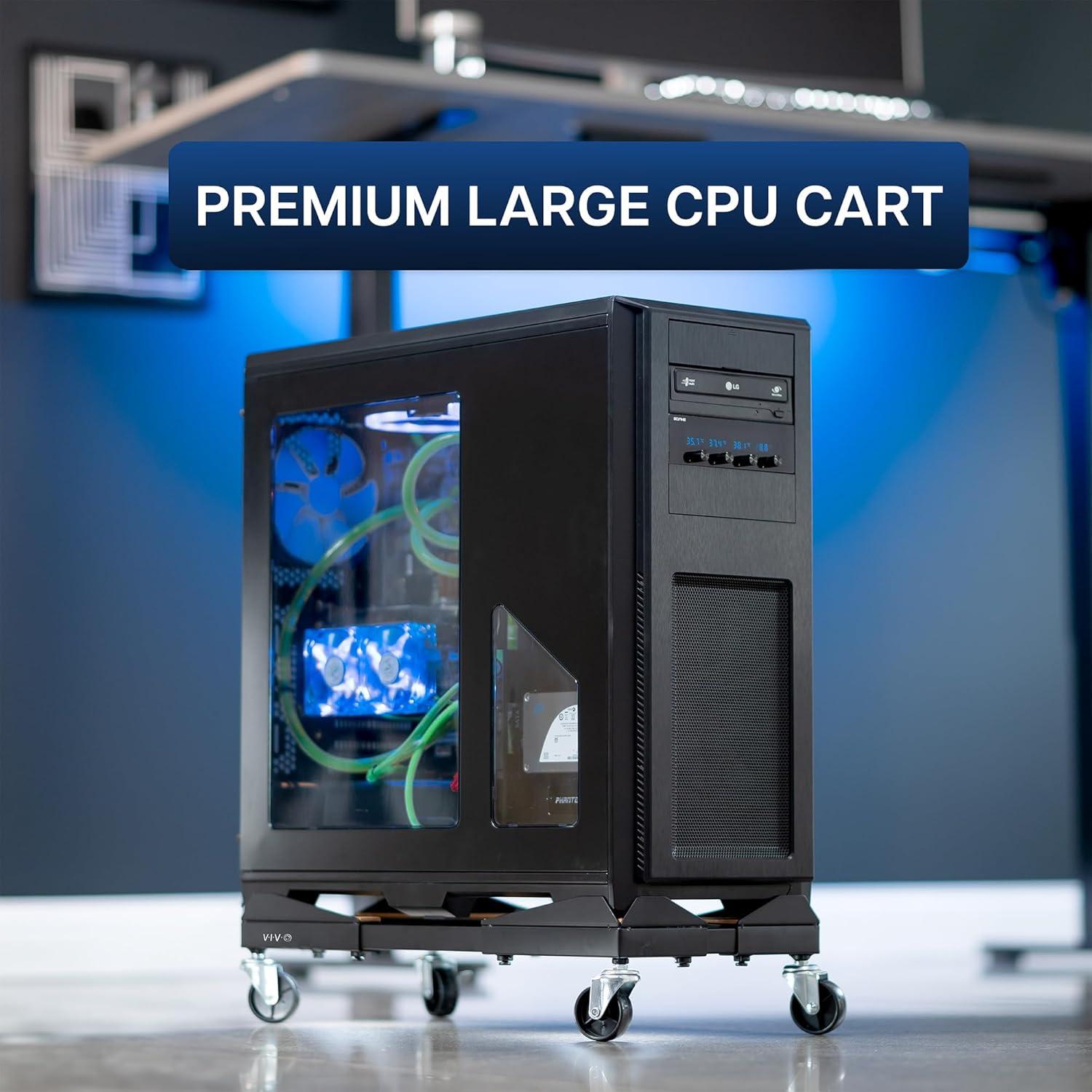Vivo Vivo Premium Large PC Cart, CPU Rolling Stand, Adjustable Computer Trolley