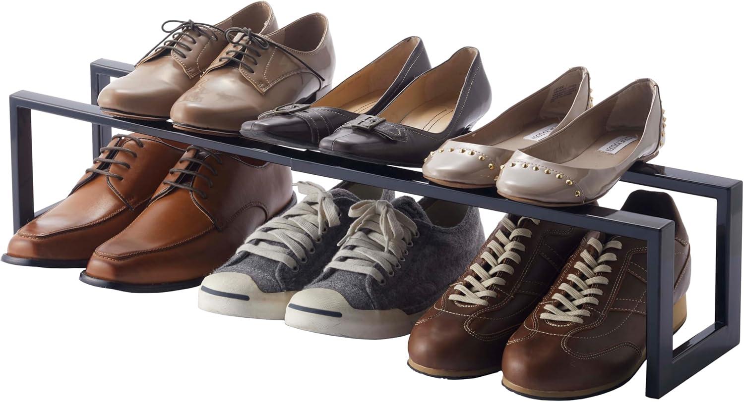 Yamazaki Home Adjustable Shoe Rack, Small, Steel,  Holds 4 to 8 shoes, Expandable, Stackable