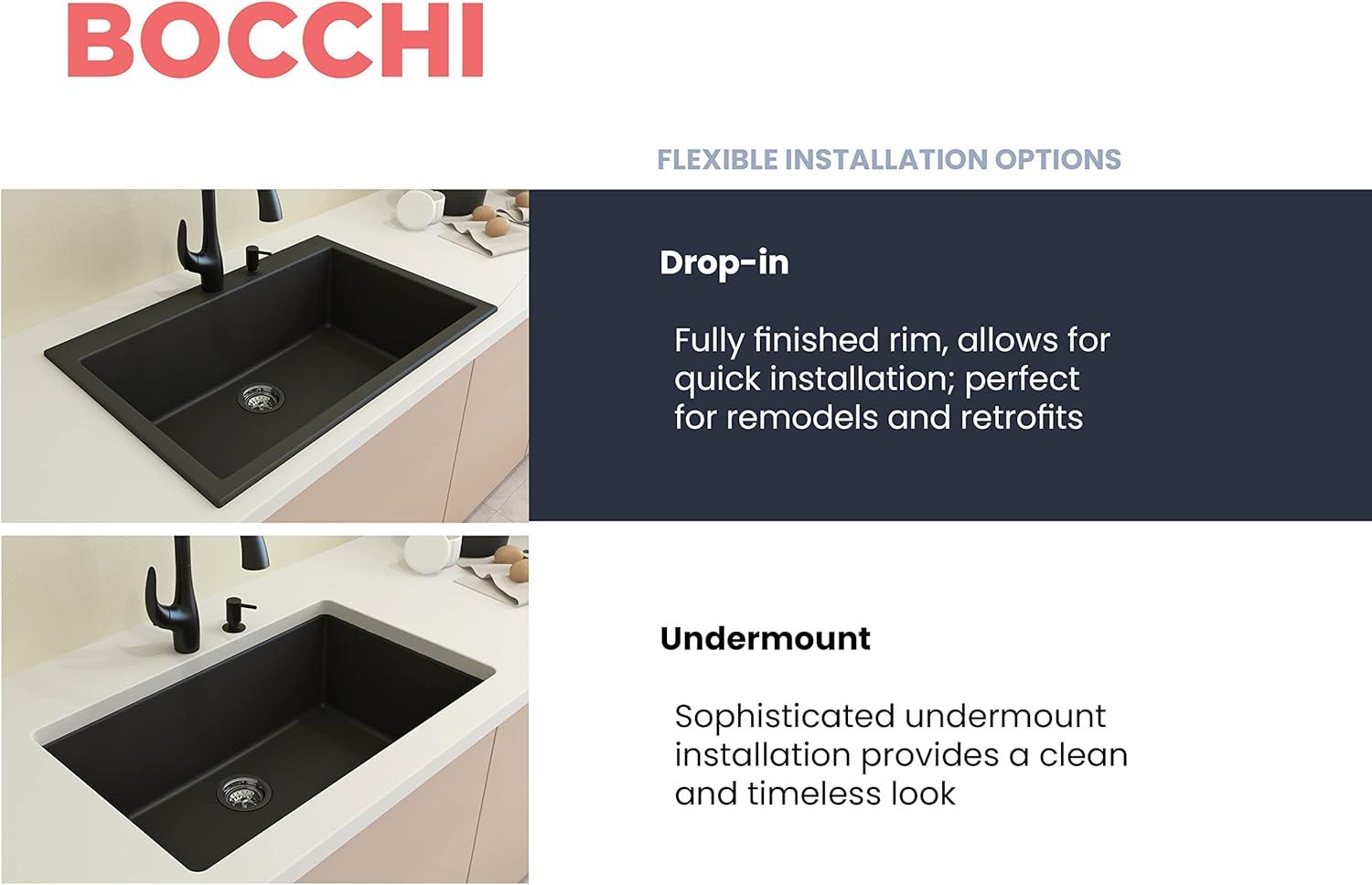 Matte Black Granite Single Bowl Drop-In Kitchen Sink