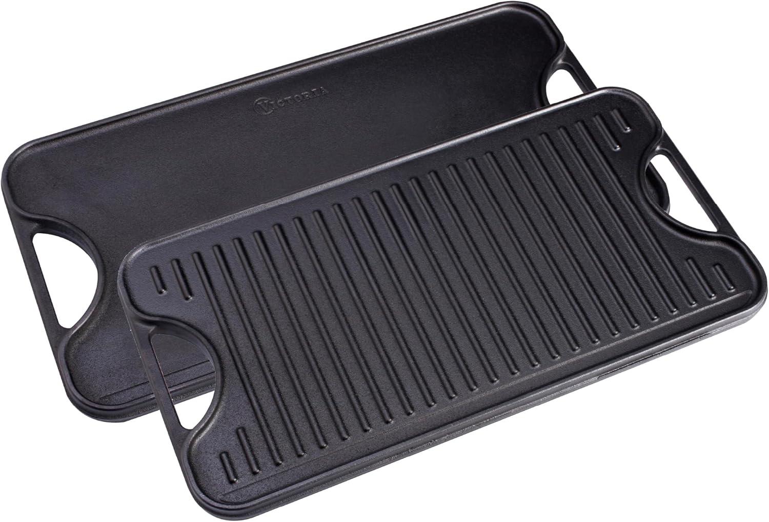 Victoria Black Cast Iron Reversible Griddle Pan