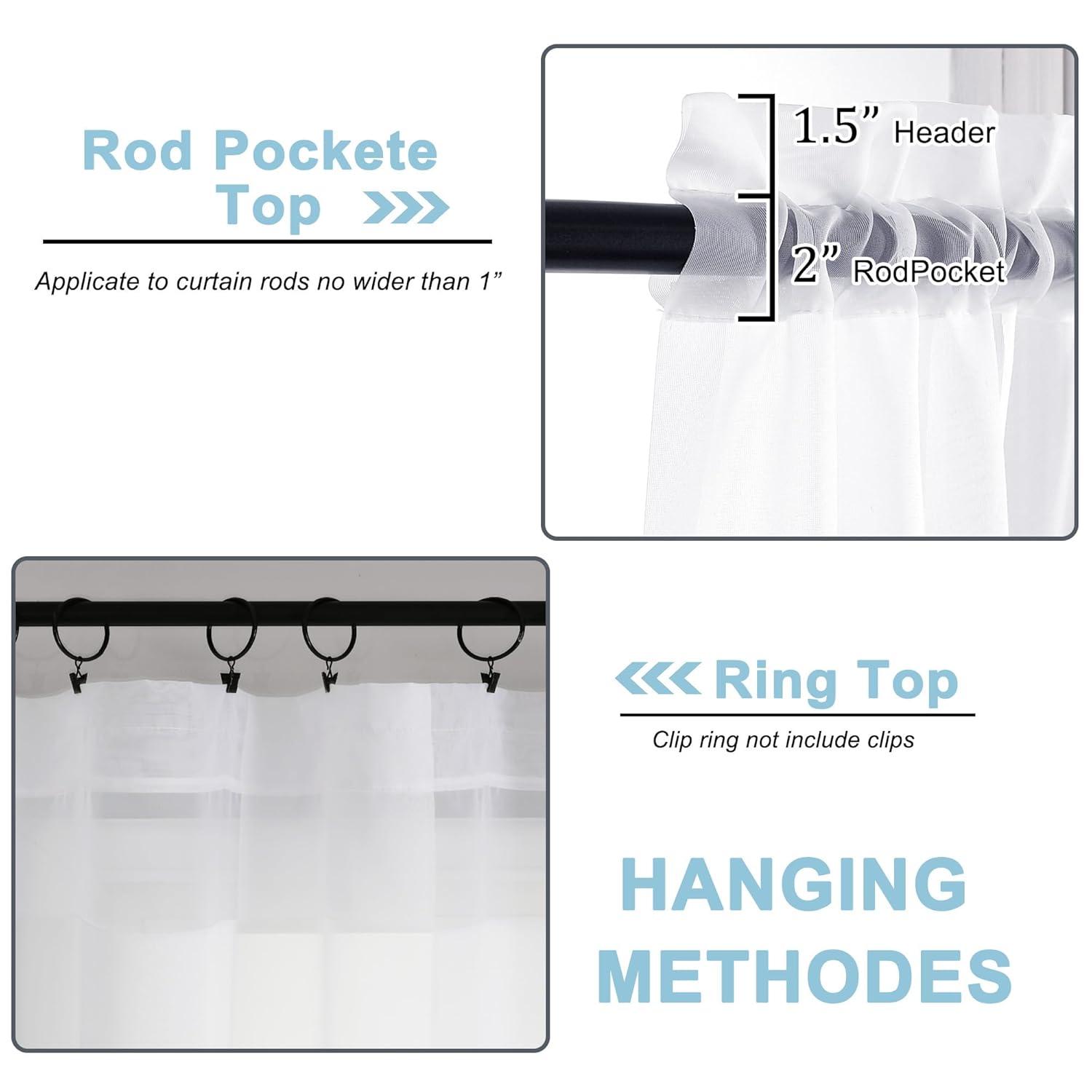 OWENIE White Sheer Curtains 84 inches Long 2 Panels Set, Sheer White Curtains for Living Room/Bedroom, Rod Pocket Voile Sheer Panel Drapes, 2pcs, Each 42" W x 84" L