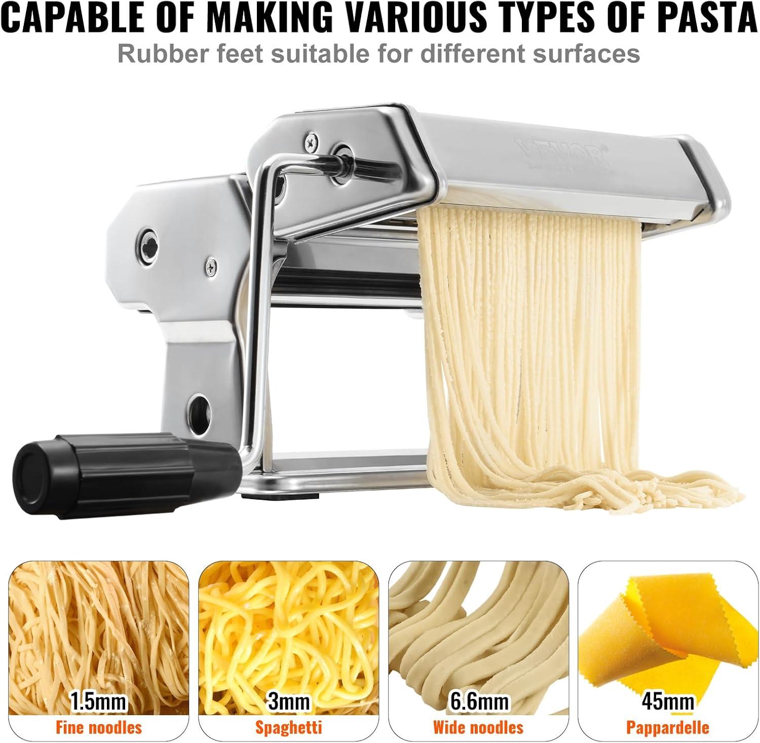 VEVOR Stainless Steel Manual Pasta Maker with Adjustable Thickness