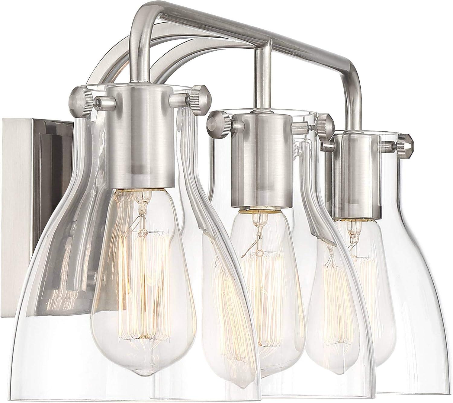 Possini Euro Design Cyn Modern Wall Light Brushed Nickel Hardwire 23 3/4" 3-Light Fixture Clear Glass for Bedroom Bathroom Vanity Living Room Hallway