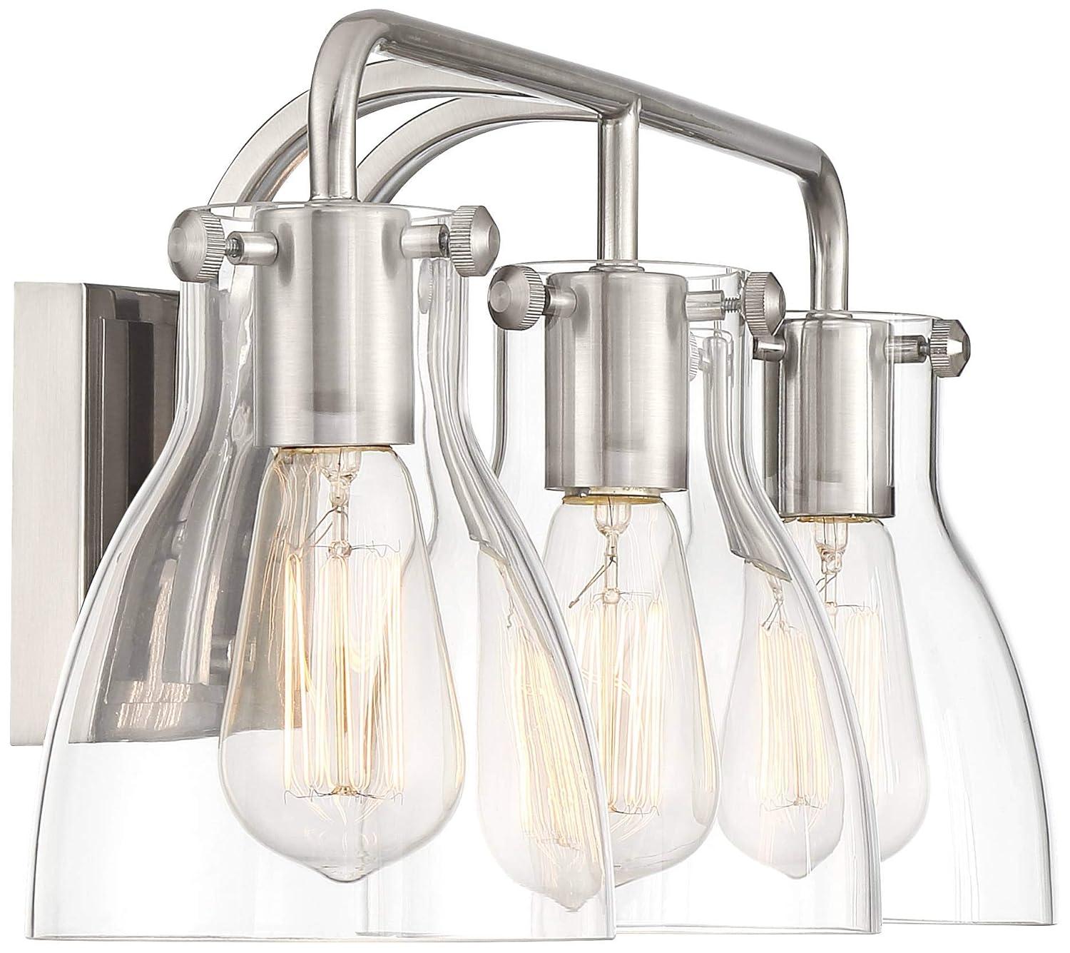 Possini Euro Design Cyn Modern Wall Light Brushed Nickel Hardwire 23 3/4" 3-Light Fixture Clear Glass for Bedroom Bathroom Vanity Living Room Hallway