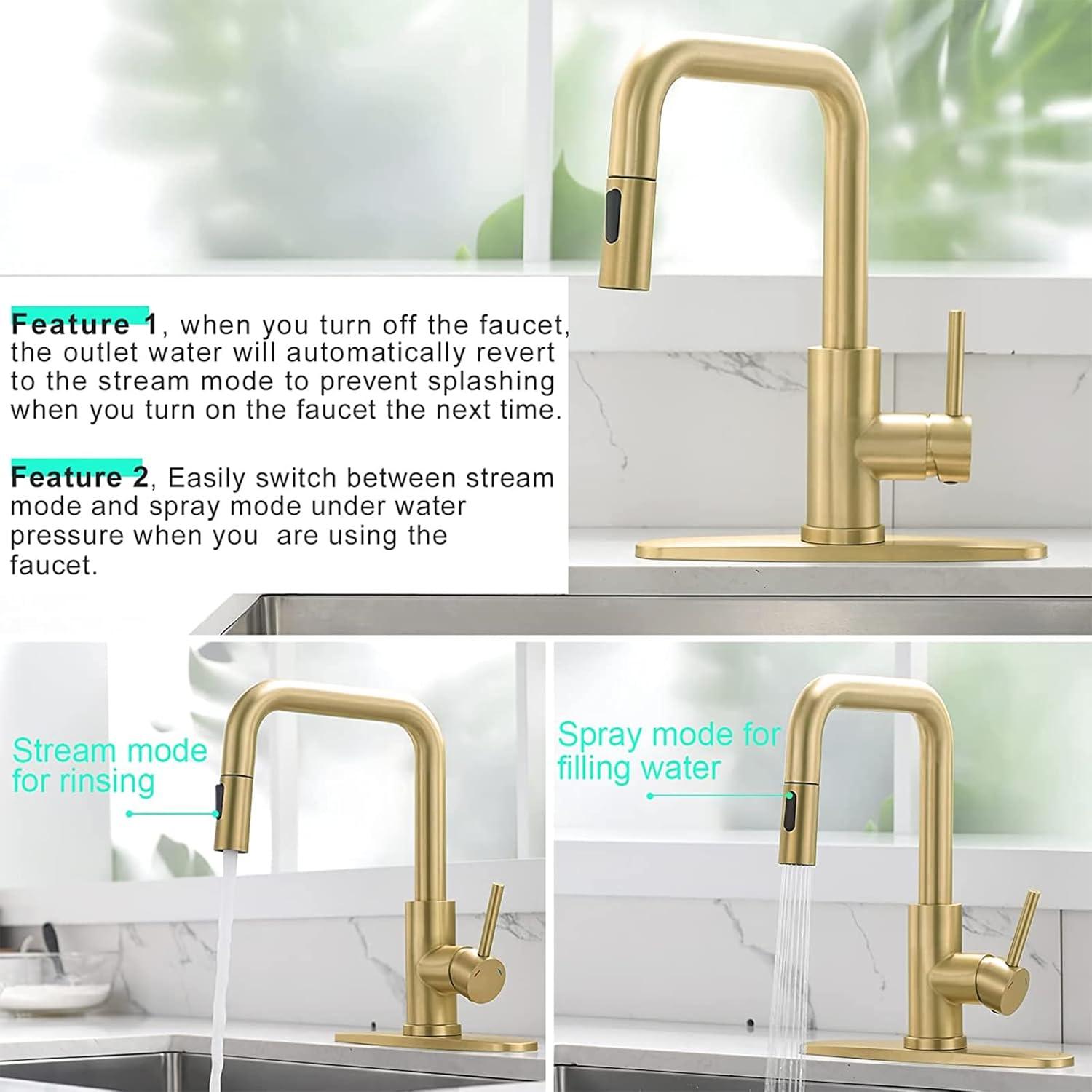 Brushed Gold Stainless Steel Pull-Out Kitchen Faucet