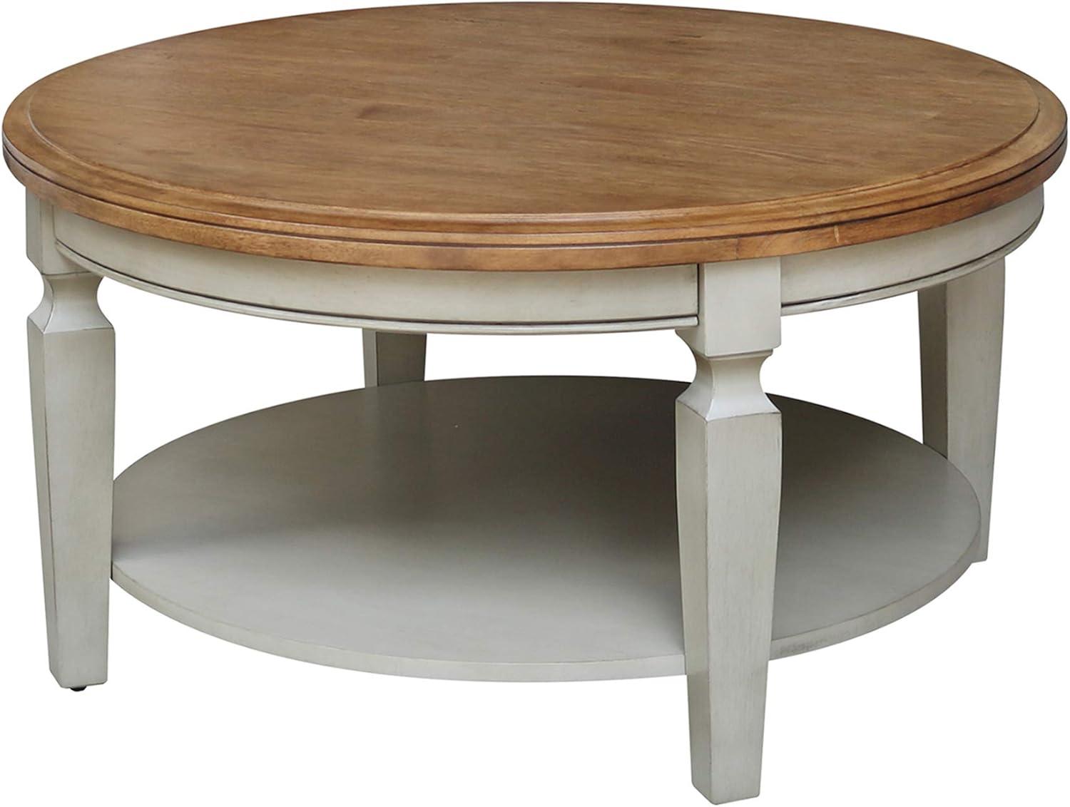 Vista Round Coffee Table Brown - International Concepts: Modern Two-Tone Wood, Fixed Shelf, 20.3"H x 38"W