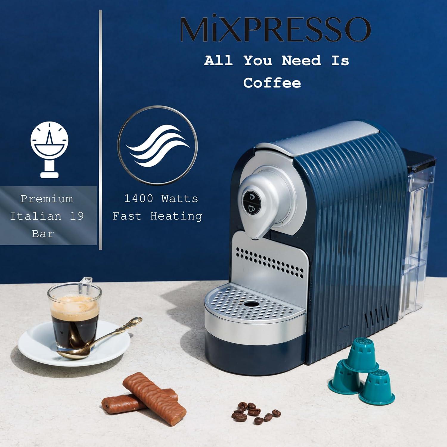 Mixpresso Espresso Machine for Nespresso Compatible Capsule, Single Serve Coffee Maker Programmable for Espresso Pods, Premium Italian 19 Bar High Pressure Pump 27oz 1400w Black Coffee Maker