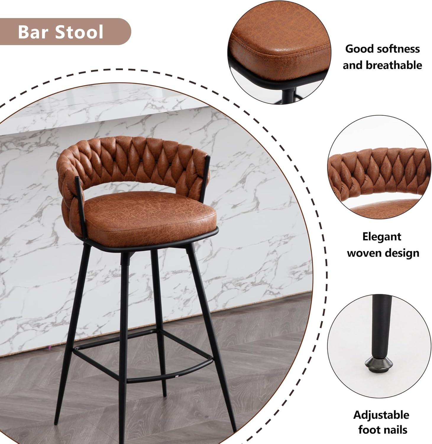 Upholstered Suede Fabric  360° Swivel High Bar Stool