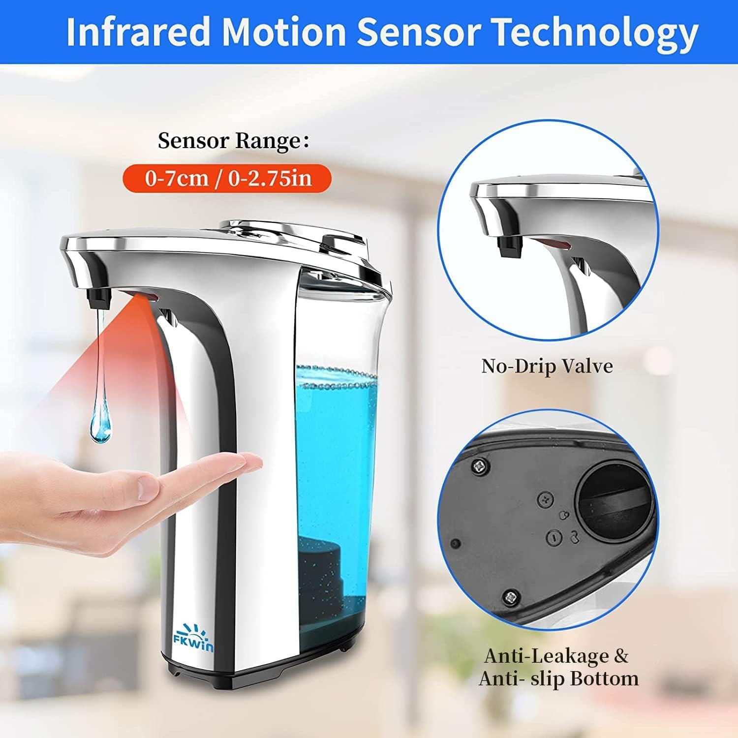 FKWin Automatic Soap Dispenser, Touchless Hand Soap Dispensers 17oz/500ml with 5 Adjustable Soap Levels, Kitchen Soap Dispensers, Liquid Hand Soap Dispenser Bathroom, Silver