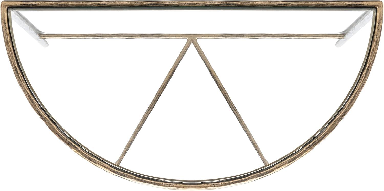 Aristocratic Brass Demilune Console Table with Sleek Glass Top