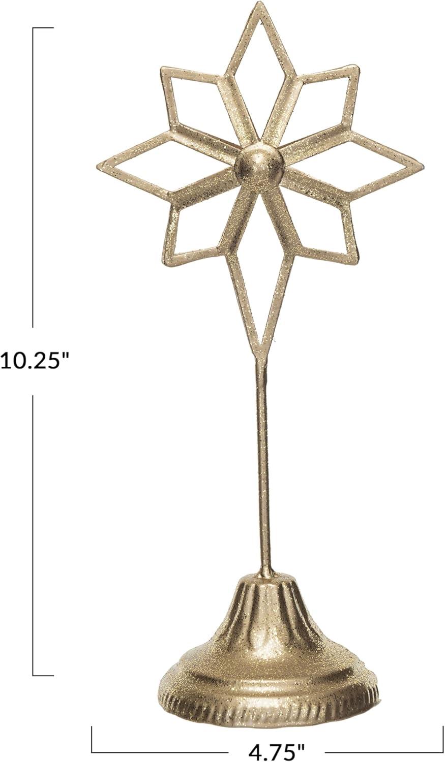 Gold Metal Winter Star Figurine on Stand