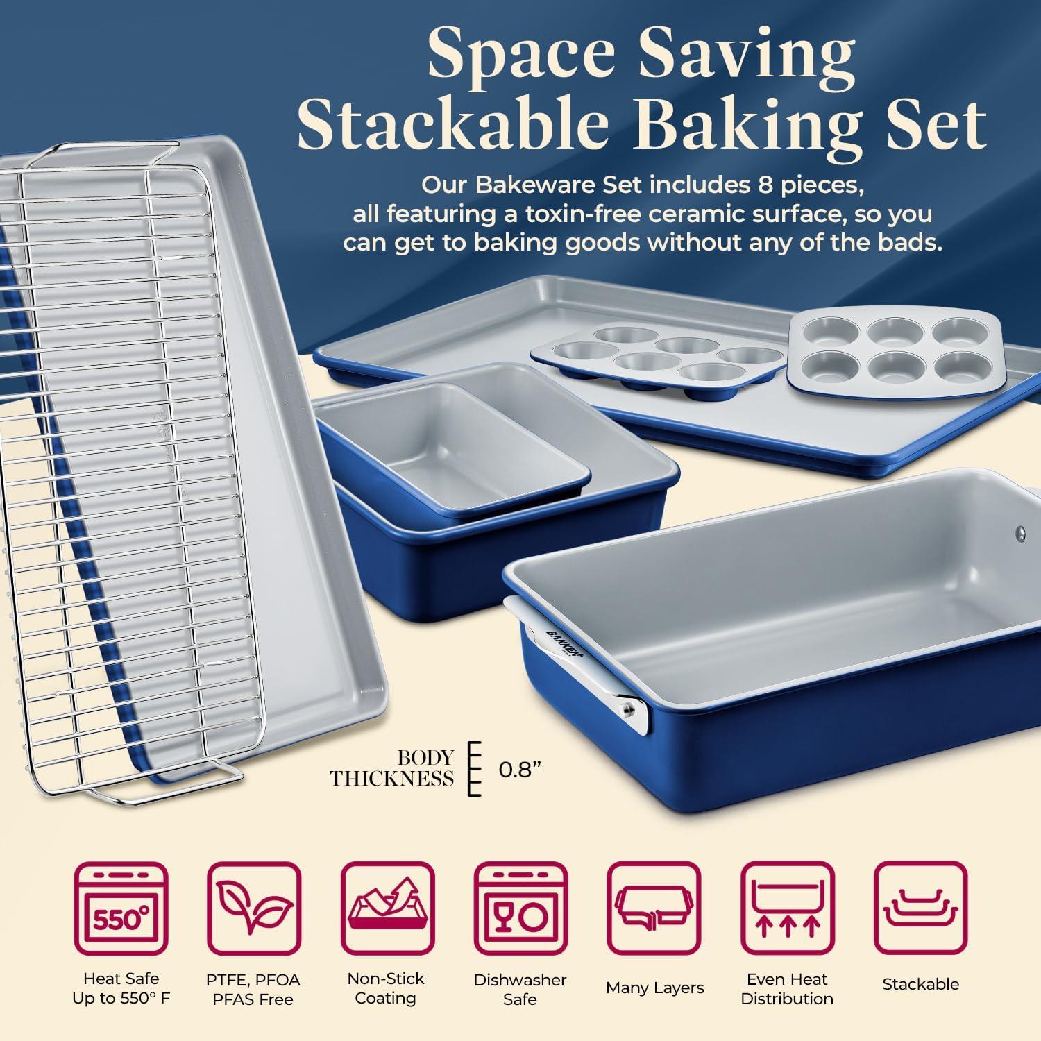 Bakken 8-Piece Blue Aluminized Steel Stackable Bakeware Set