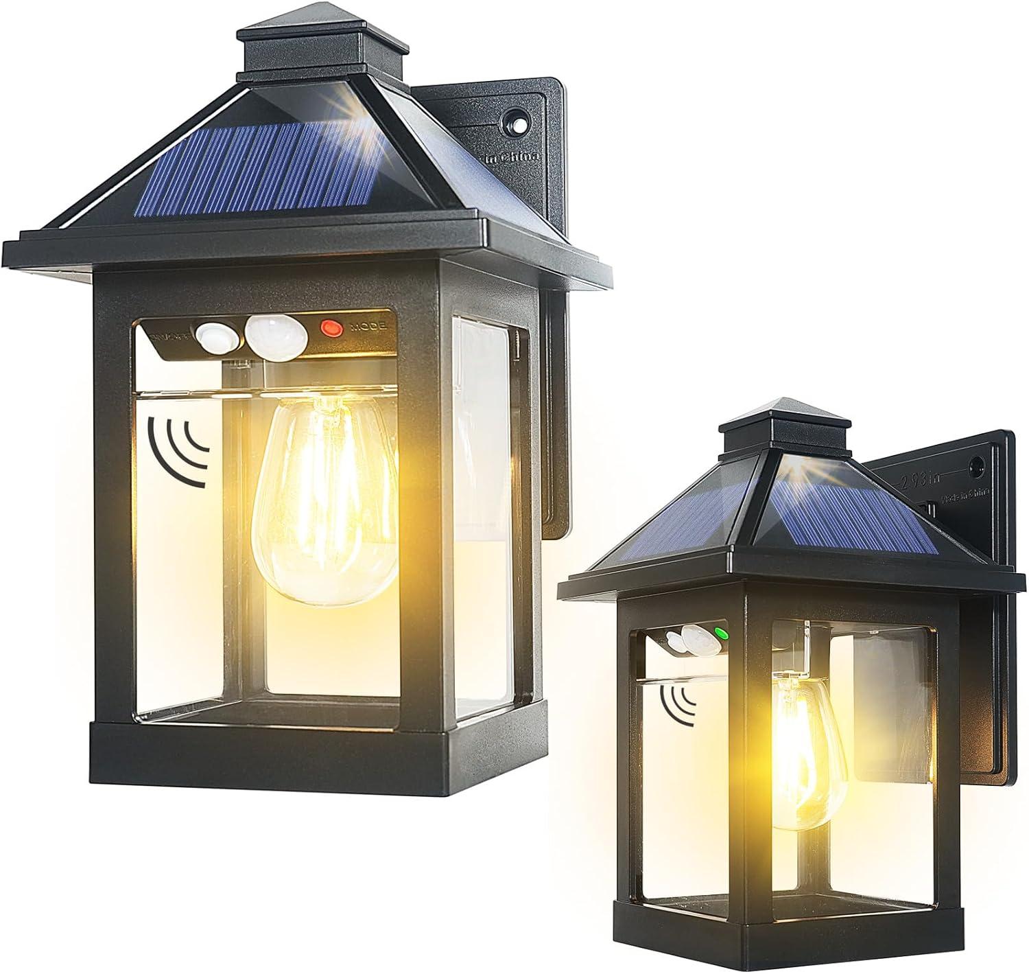 Black Solar Powered Outdoor Wall Sconce with Motion Sensor