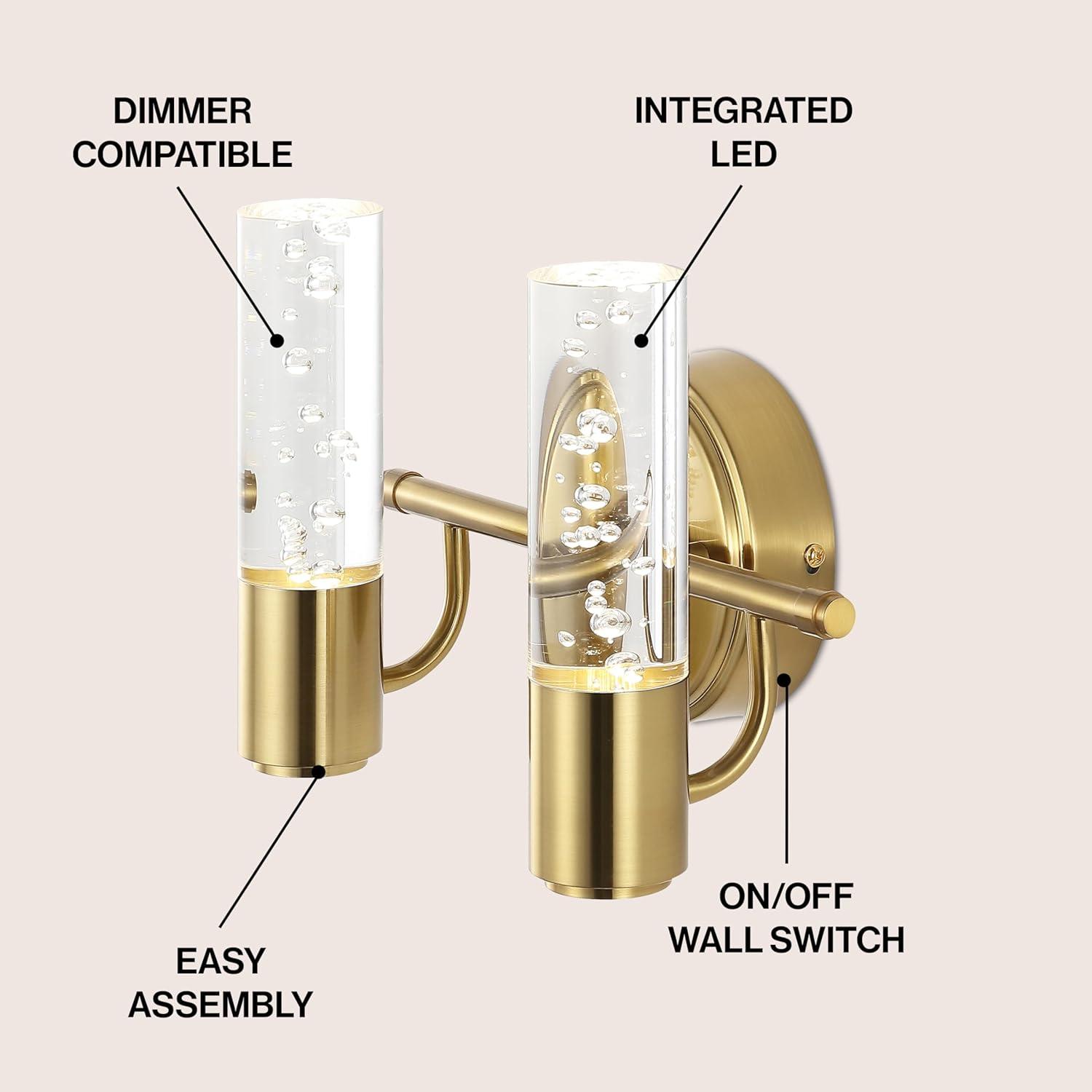10.75" 2-Light Bolha Minimalist Bubble Acrylic/Iron Wall Sconce Light Brass/Gold - JONATHAN Y: ETL Listed, Modern Vanity Fixture