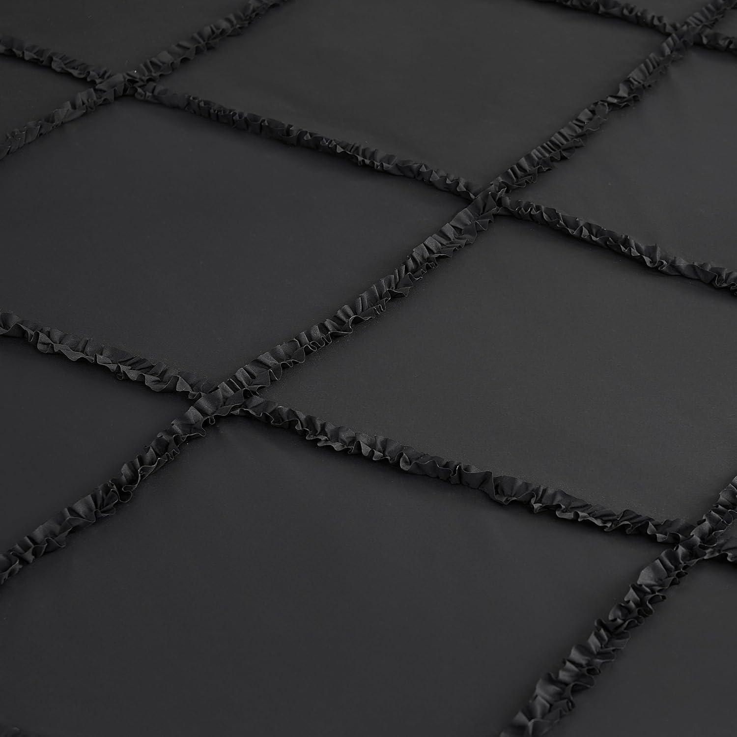 Full Black Microfiber Diamond Ruffle Reversible Comforter Set