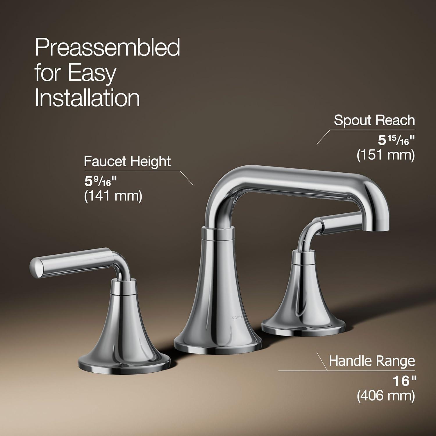 Tone Widespread Bathroom Sink Faucet, Three-Hole Bathroom Faucet with Clicker Drain, 1.2 GPM