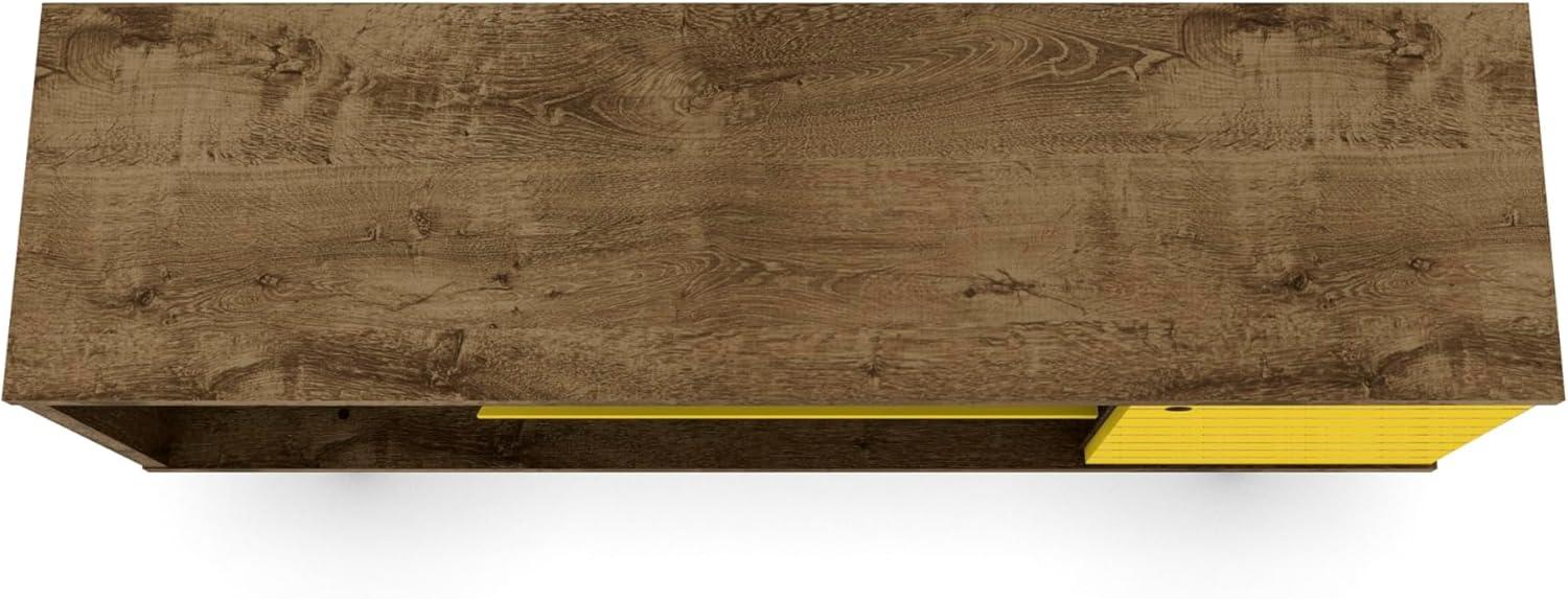 Liberty 53.14" Mid Century - Modern TV Stand with 5 Shelves & 1 Door with Solid Wood Legs, Brown, Yellow