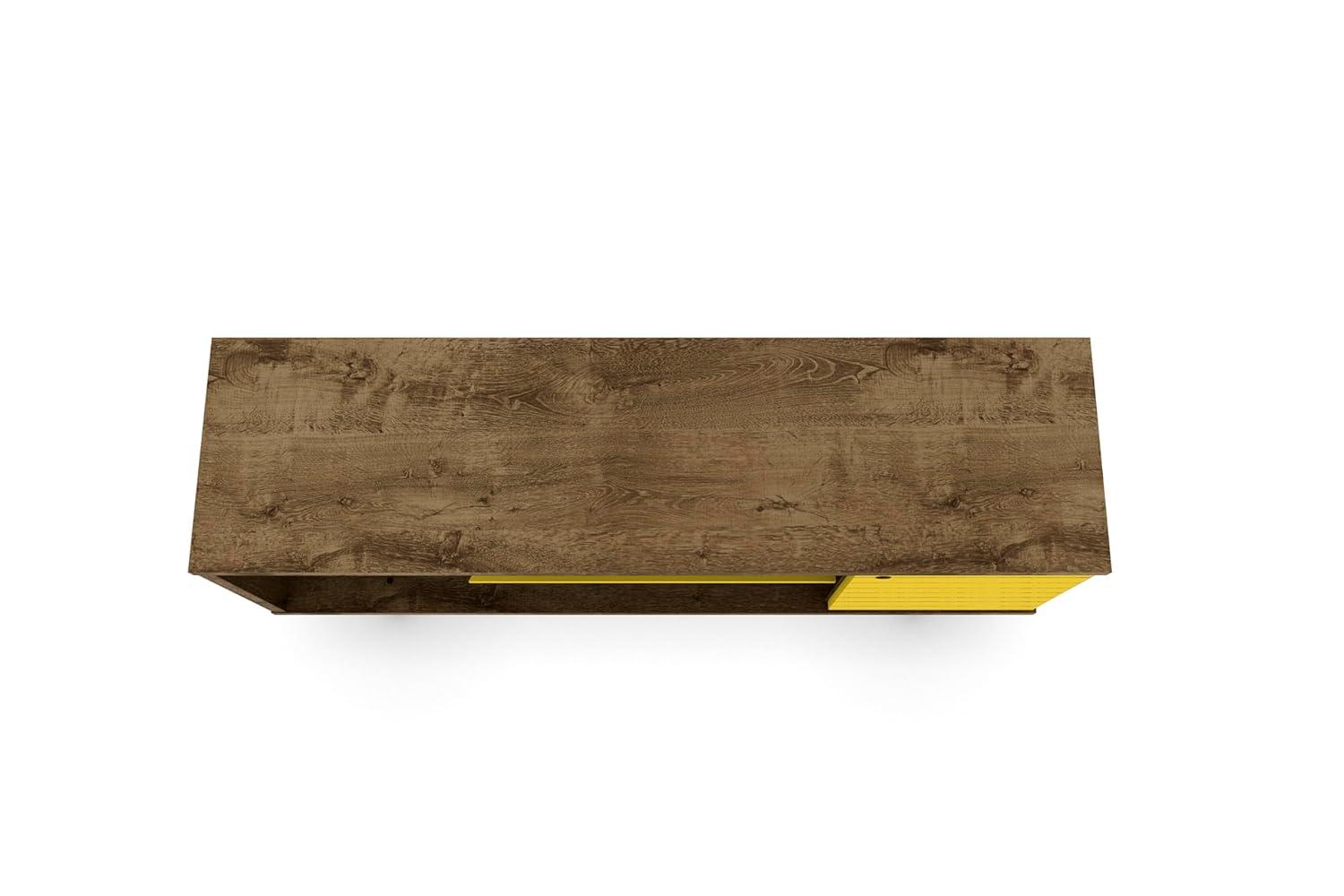 Liberty 53.14" Mid Century - Modern TV Stand with 5 Shelves & 1 Door with Solid Wood Legs, Brown, Yellow