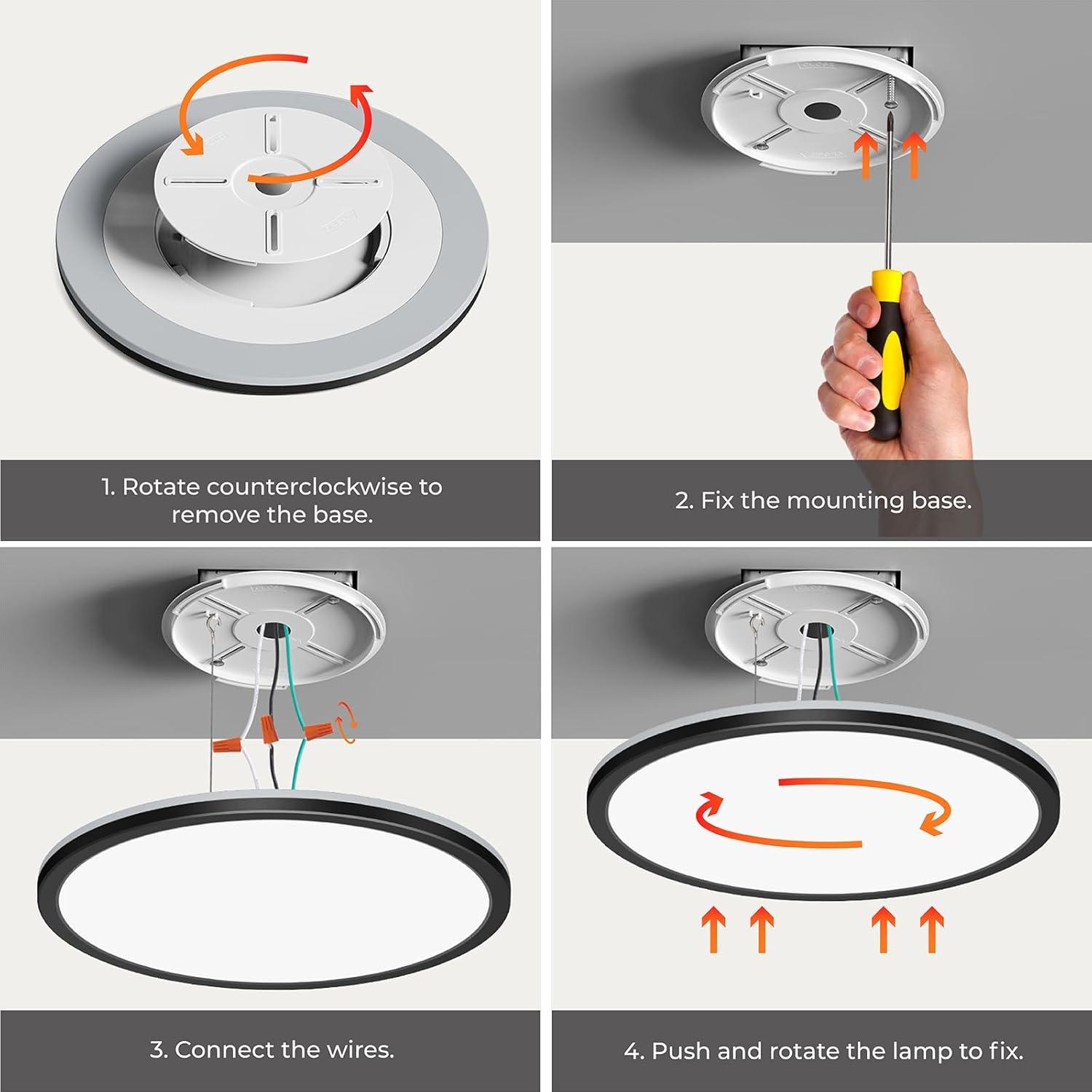 Roomratv Flush Mount Ceiling Light Fixture with Remote Control, Nightlight Warm 3000K, Hardwired 12Inch 28W Round, 3000K-6500K Light Color Changeable, Brightness Adjustable