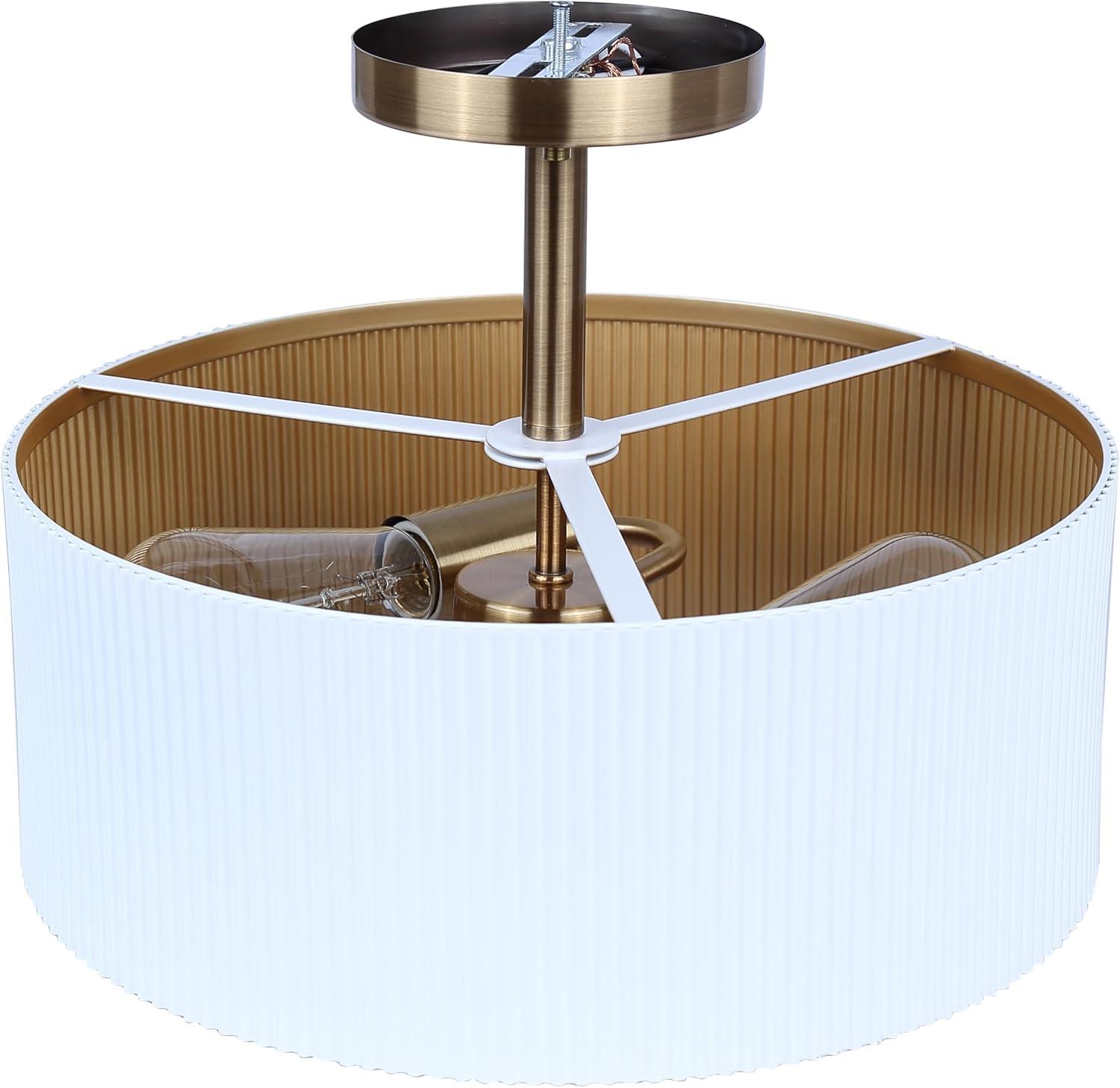 White and Gold Drum LED Semi-Flush Mount Light