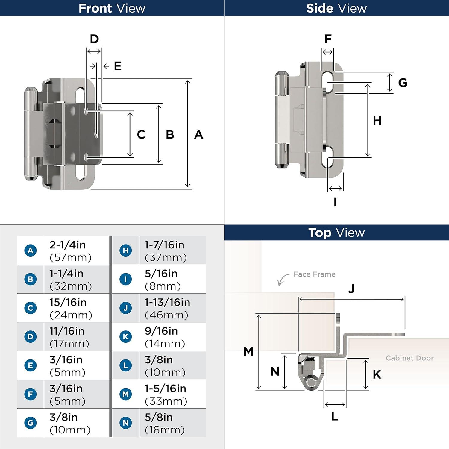 Polished Chrome 3/8 Inch Inset Self-Closing Cabinet Hinge