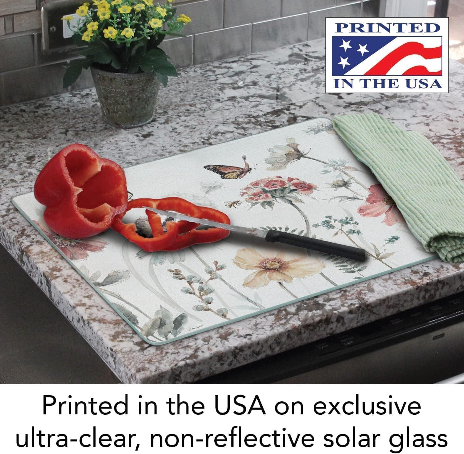 Rectangular Tempered Glass Cutting Board with Artistic Design