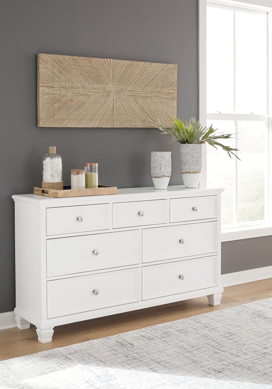 White Transitional 7-Drawer Dresser with Mirror