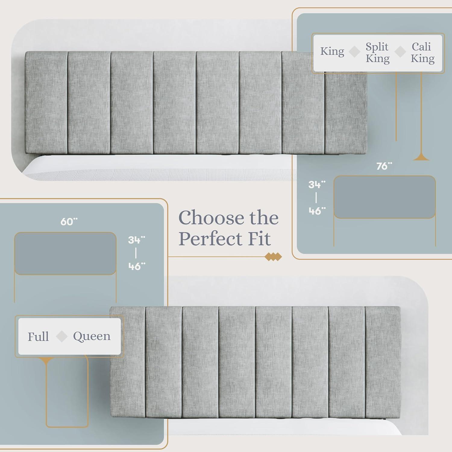 Gray Full Tufted Upholstered Headboard with Adjustable Height