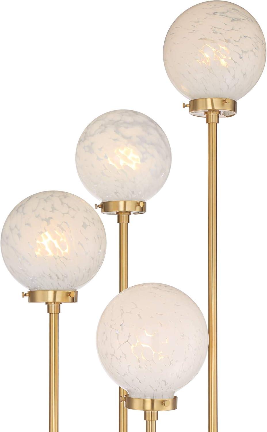 Possini Euro Design Mid Century Modern Glam Style Floor Lamp 4-Light LED 68.5" Tall Warm Gold Glass Globe Shade for Living Room House Uplight