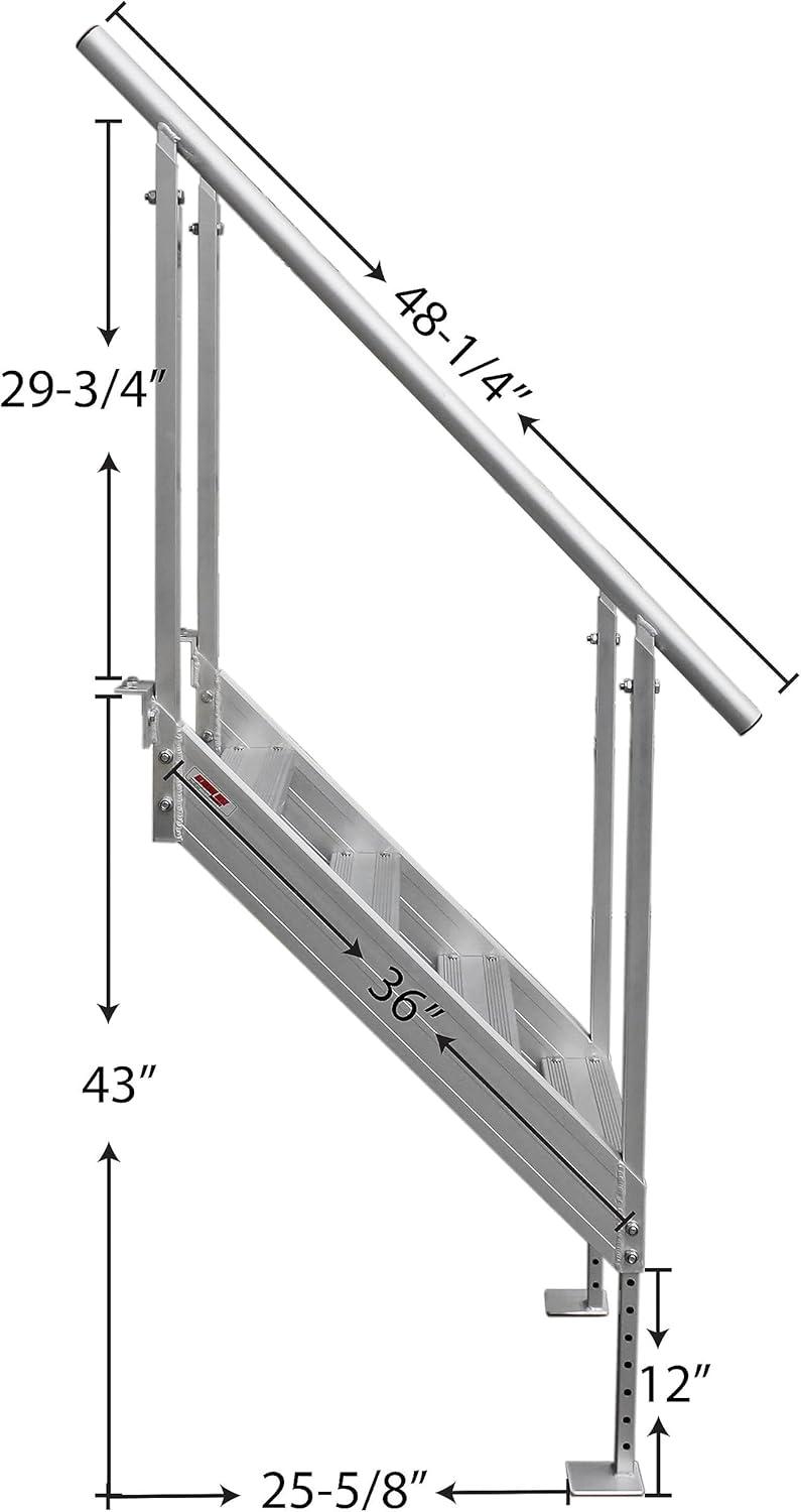 Universal Mount Aluminum 4-Step Dock Stair with Handrails