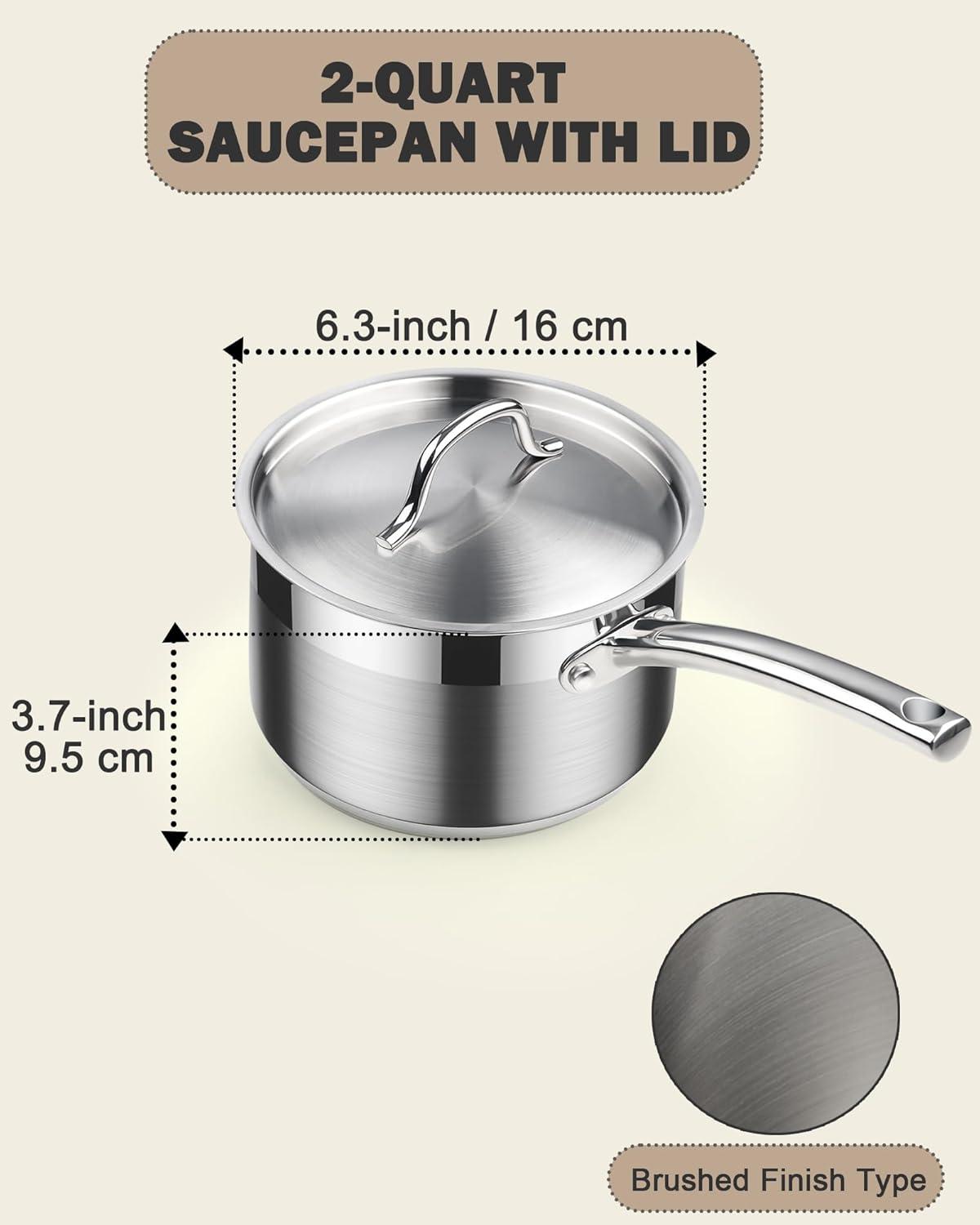 Professional 2-Quart Stainless Steel Saucepan with Lid