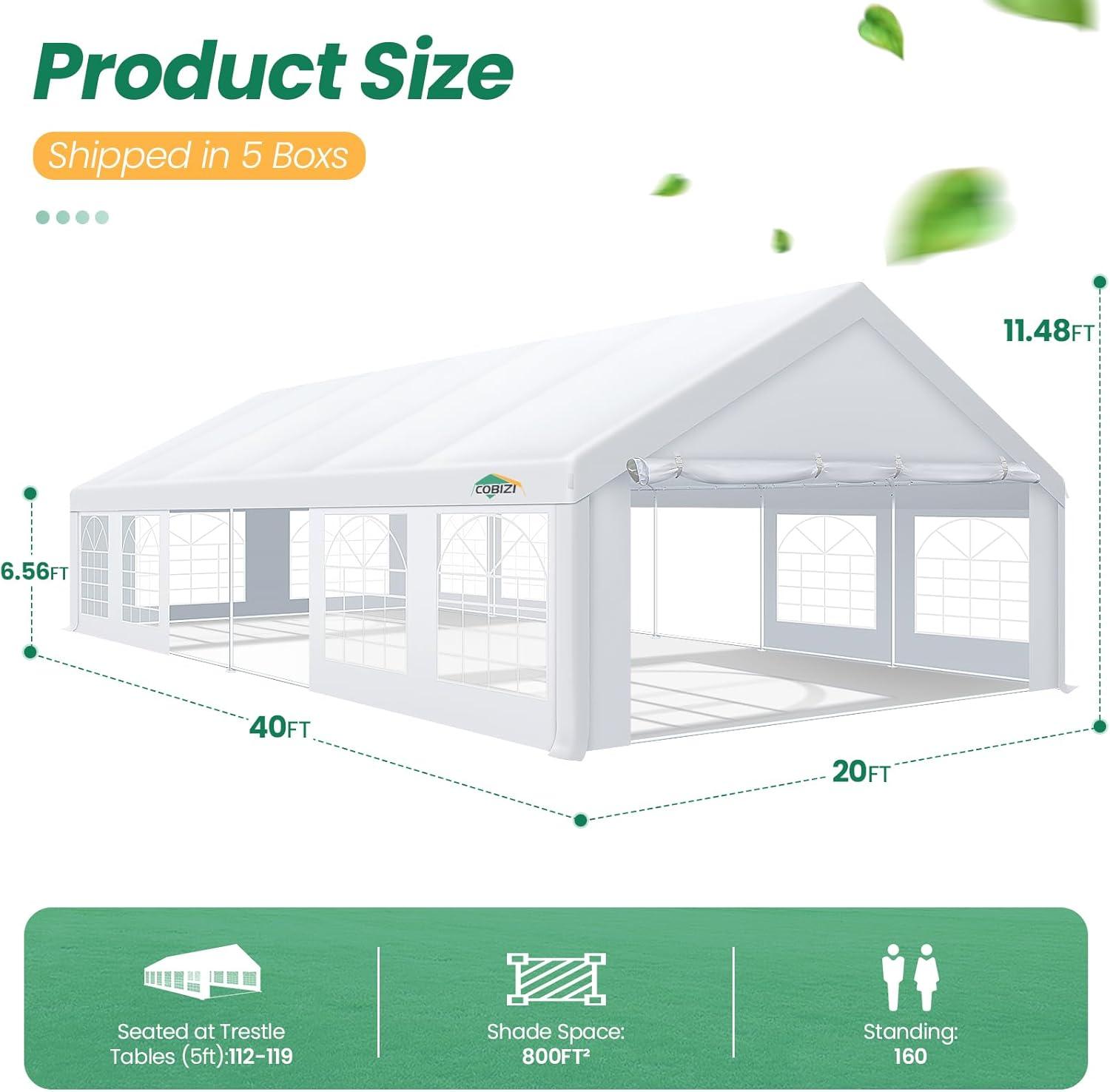 HOTEEL 20x40 Party Tent Heavy Duty with 8 Removable Sidewalls & 4 Built-in Sandbags, Commercial Wedding Large Tent, UV 50+, Waterproof, White