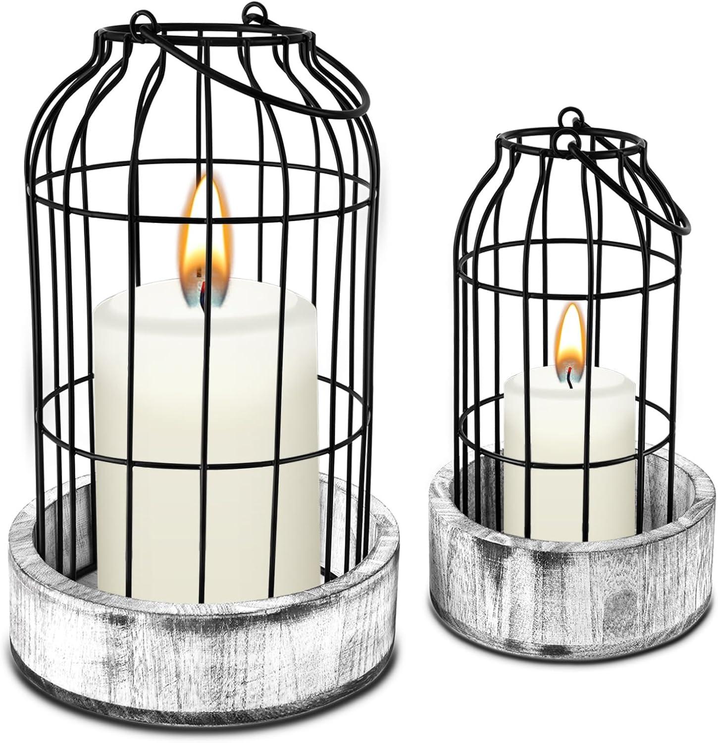 Rustic Farmhouse Lantern Decor Set of 2 - Stylish Decorative Lanterns for Your Living Room, Fireplace Mantle or Kitchen Dining Table - Modern Upscale Beauty for Your Entire Home