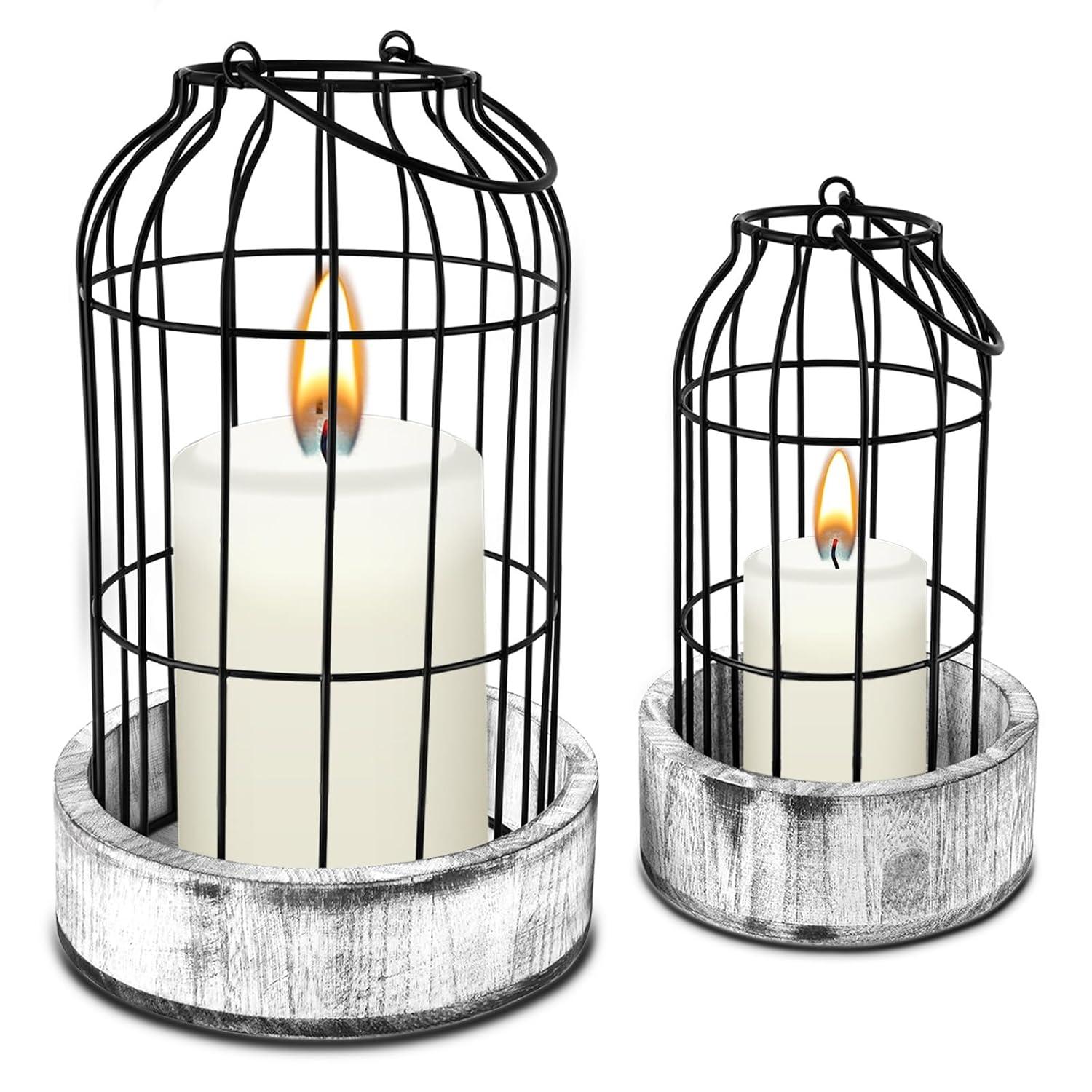 Rustic Farmhouse Lantern Decor Set of 2 - Stylish Decorative Lanterns for Your Living Room, Fireplace Mantle or Kitchen Dining Table - Modern Upscale Beauty for Your Entire Home