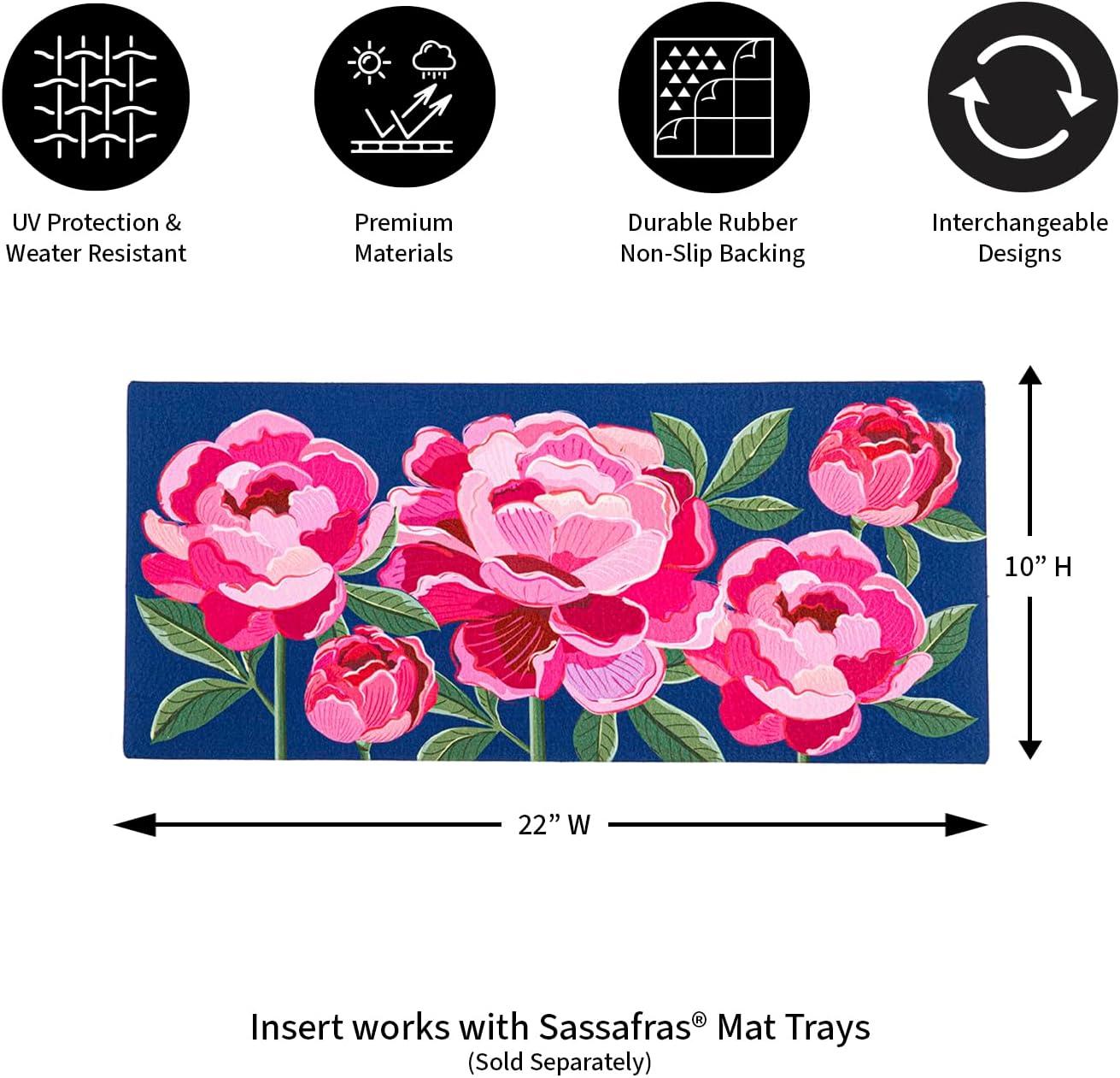 Peony Garden Blue and Pink Rubber Outdoor Doormat