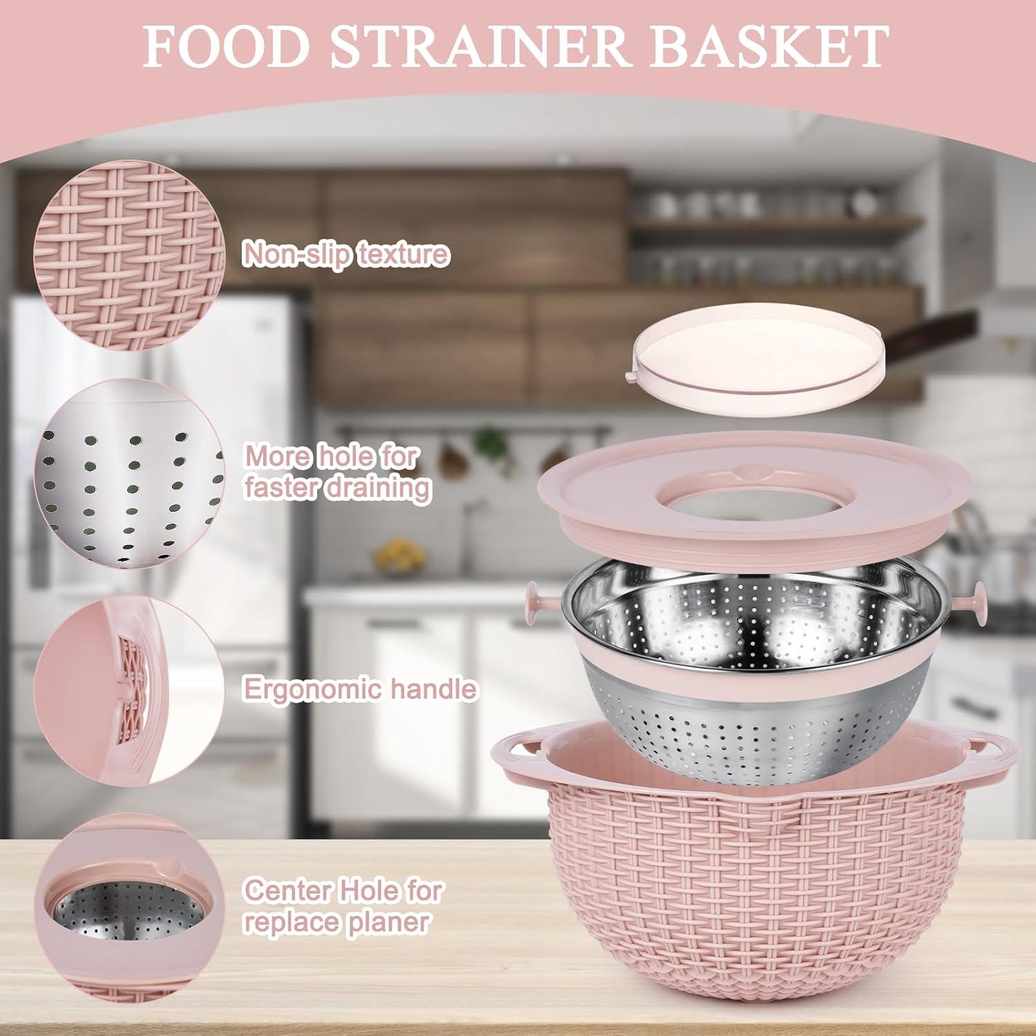 Pink 4-in-1 Stainless Steel Colander with Plastic Mixing Bowl Set